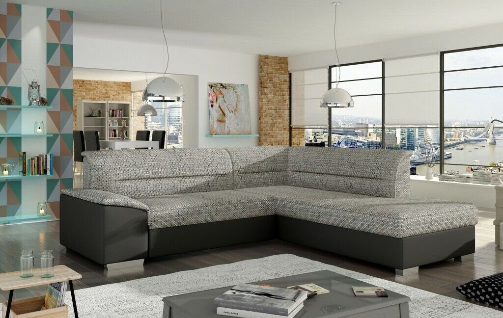 JVmoebel Ecksofa, Stoff Ecksofa L-Form Sofa Couch Design Polster Modern Textil Grau/Schwarz