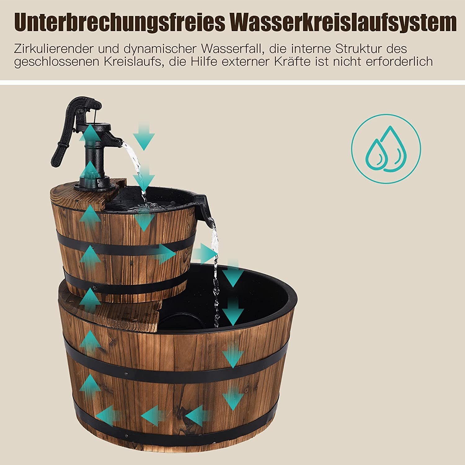 und Gartenbrunnen KOMFOTTEU Tannenholz,für drinnen Springbrunnen, draußen aus