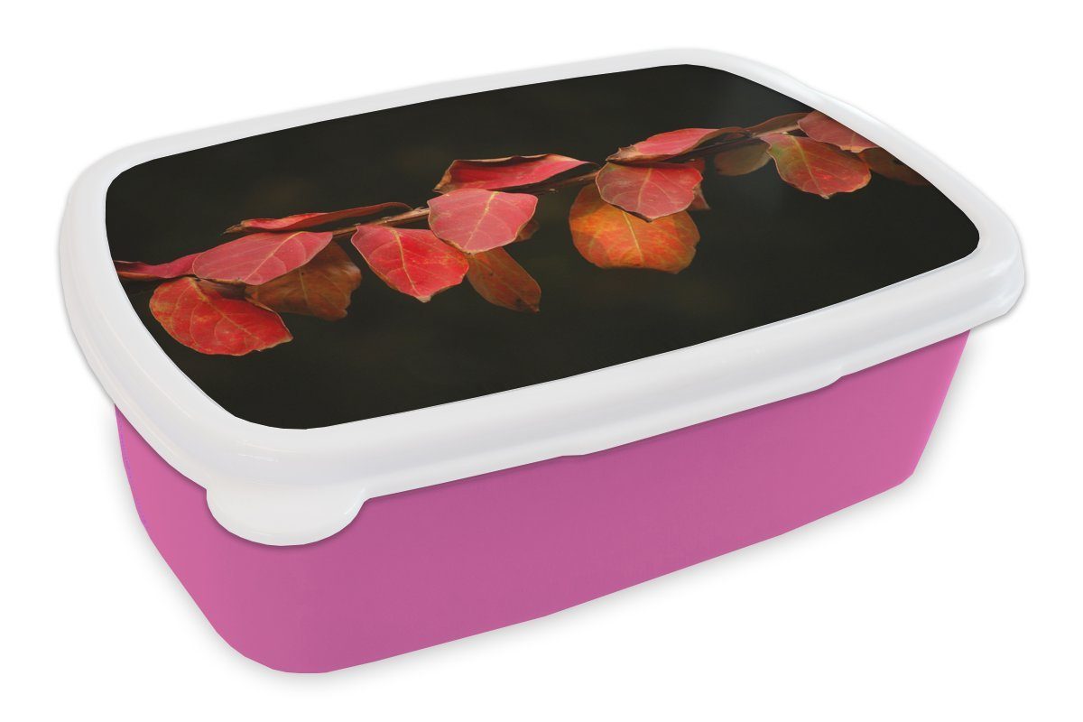 MuchoWow Lunchbox Die Erwachsene, Snackbox, Mädchen, rosa Brotdose Brotbox für (2-tlg), roten Kunststoff Kinder, Kunststoff, Blätter Hintergrund, schwarzem auf