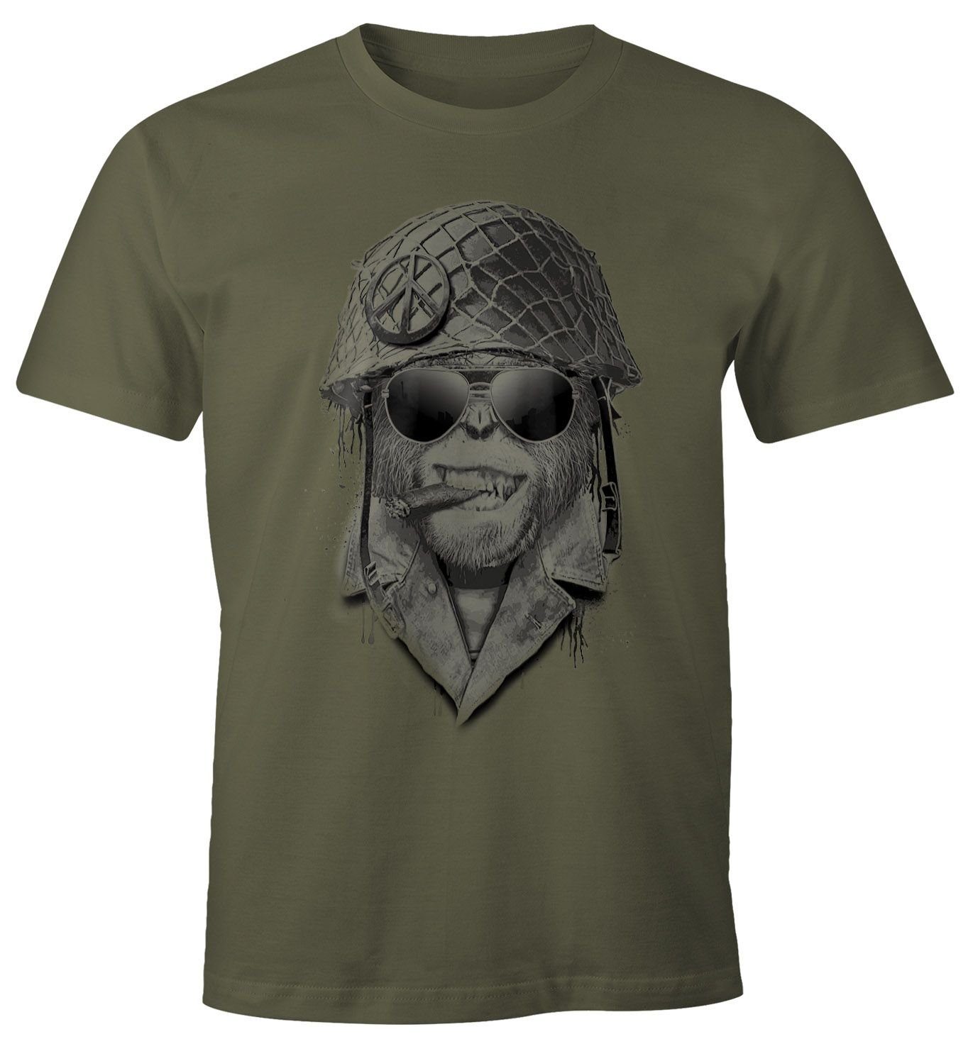 MoonWorks Print-Shirt Herren T-Shirt Gorilla Helmet Fun-Shirt Moonworks® mit Print grün