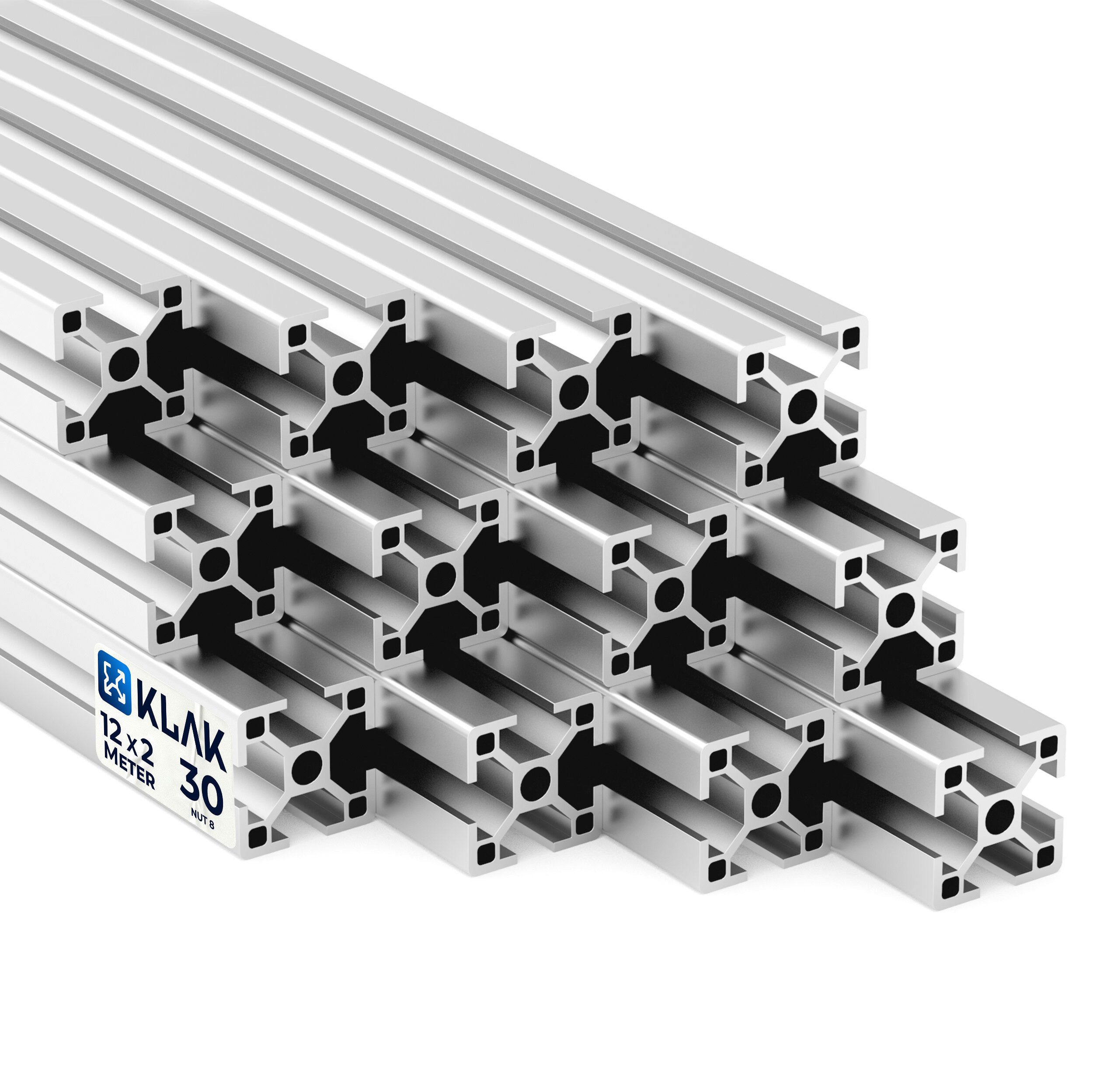KLAK Profil KLAK 30 - 12x Aluprofil 30x30mm 2m System-, Montageprofil Typ-I Nut 8 (Set)