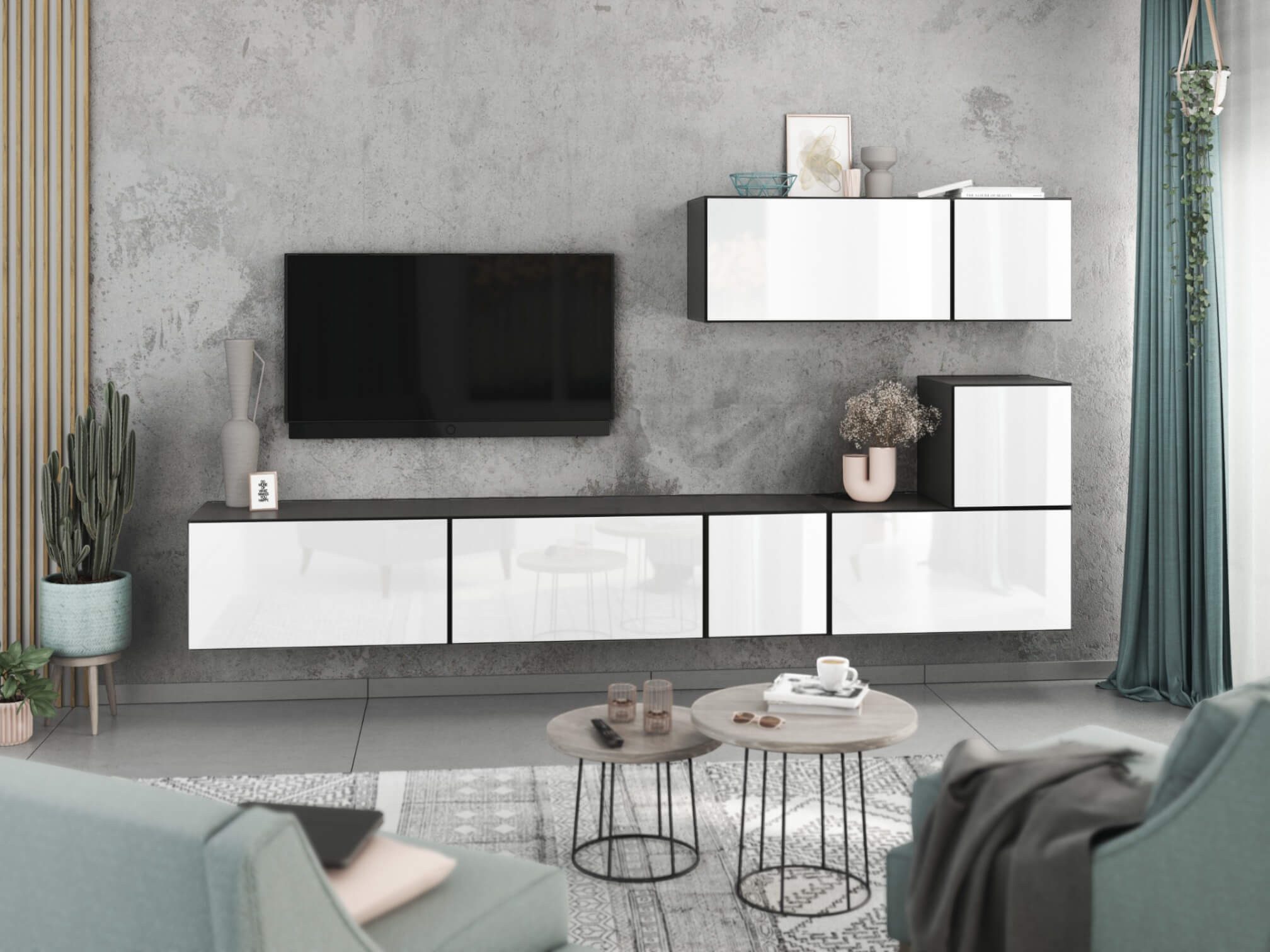 moebel-dich-auf Wohnwand VARIANTO 2, (7- teilig., besteht aus 4x Schrank mit Klappe, 3x Schrank mit Tür), MDF Fronten tiefgezogen