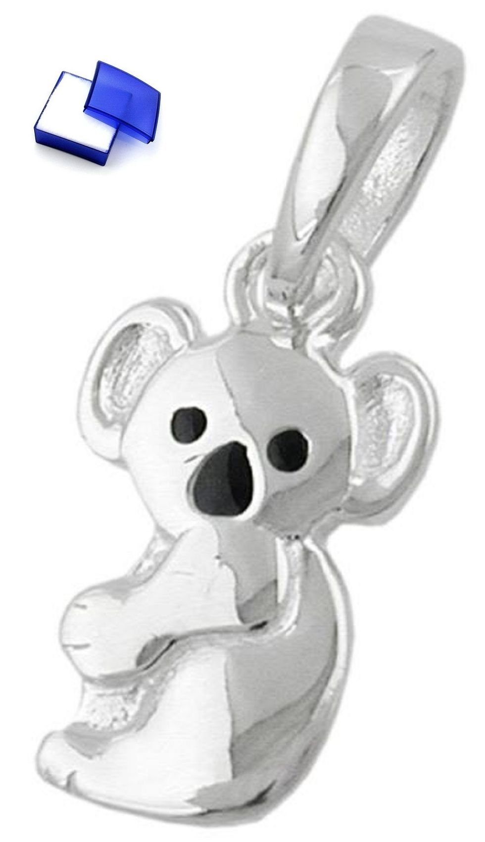 unbespielt Kettenanhänger Kettenanhänger Anhänger Koalabär 13 x 7 mm schwarz lackiert 925 Silber inkl. kleiner Schmuckbox, Silberschmuck für Kinder