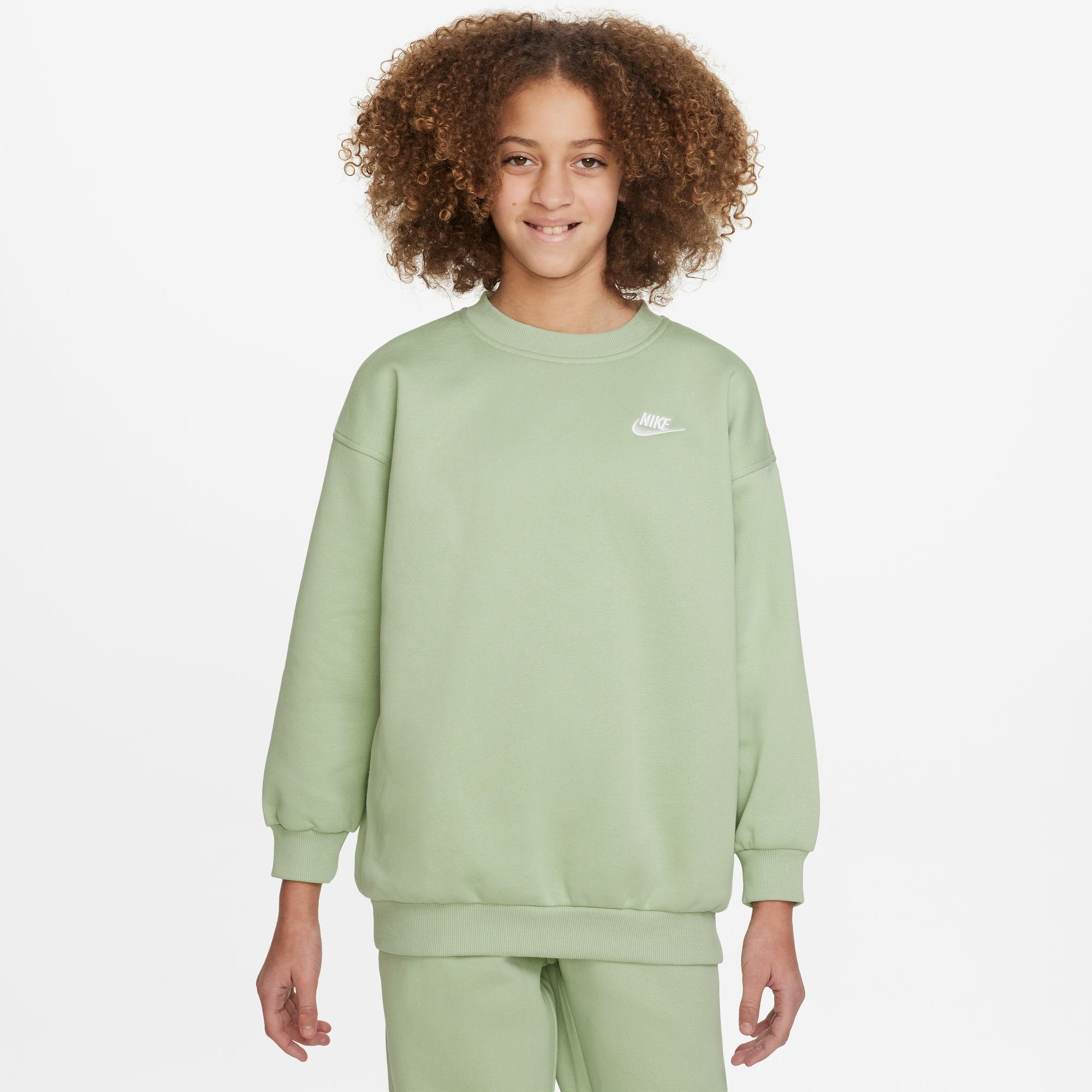FLEECE SWEATSHIRT KIDS' Nike Sweatshirt Sportswear HONEYDEW/WHITE BIG CLUB (GIRLS) OVERSIZED
