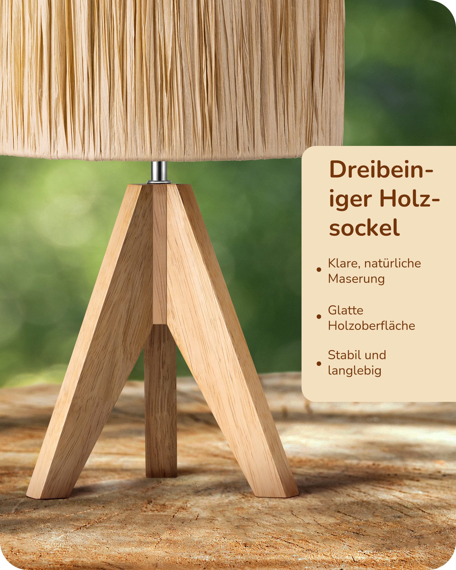EDISHINE LED Nachttischlampe mit Seil-Lampenschirm, vintage Dekolampe, LED wechselbar, Warmweiß, Tischlampe holz mit Leuchtmittel, Boho Tischleuchte für Schlafzimmer