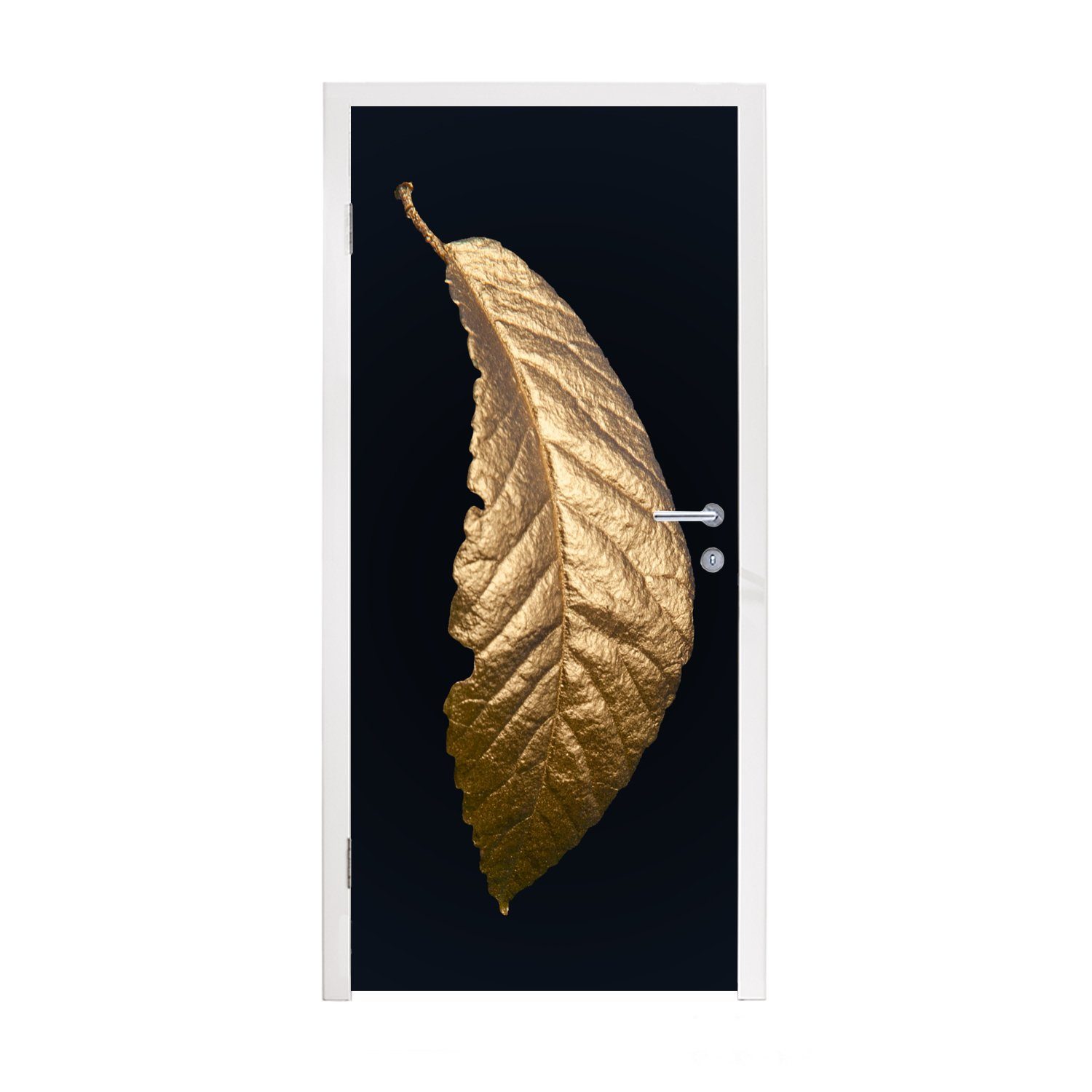 Tür, Fototapete Türtapete Natur, Matt, Schwarz Türaufkleber, - St), 75x205 Blätter MuchoWow für bedruckt, - - (1 cm Gold Luxus -