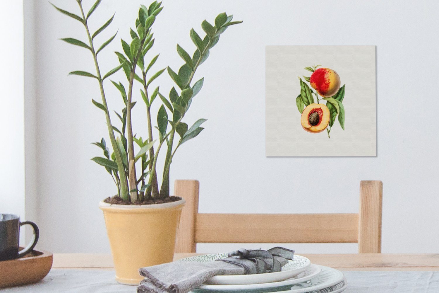 OneMillionCanvasses® Leinwandbild (1 St), Schlafzimmer Wohnzimmer Pfirsich - für - Bilder Frucht Blatt, Leinwand