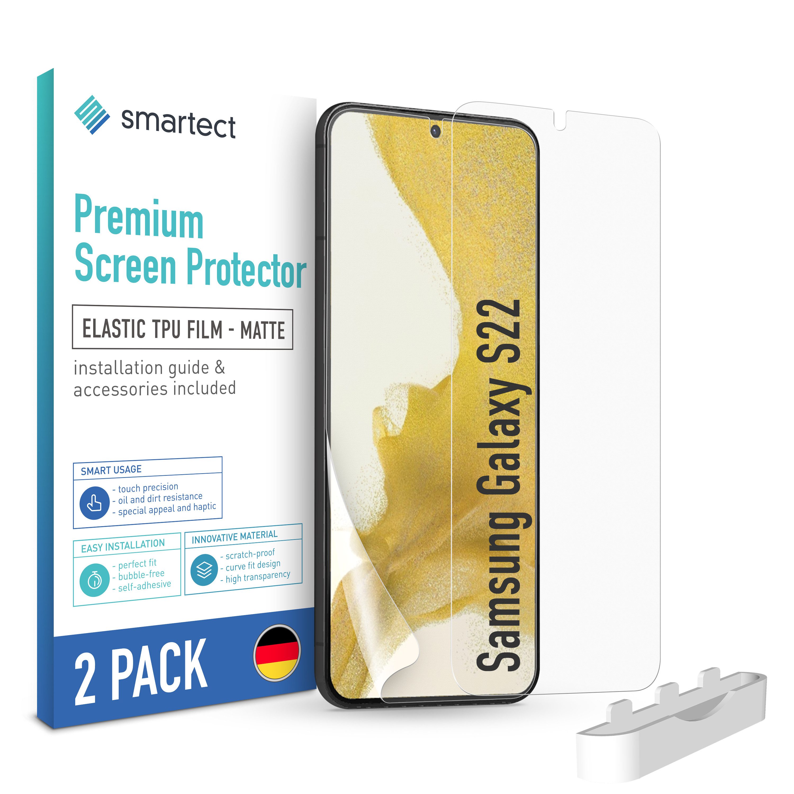 smartect Displayschutzfolie TPU Schutzfolie Matt für Samsung Galaxy S22, Set, 2 Stück, Panzerfolie Bildschirm Displayfolie
