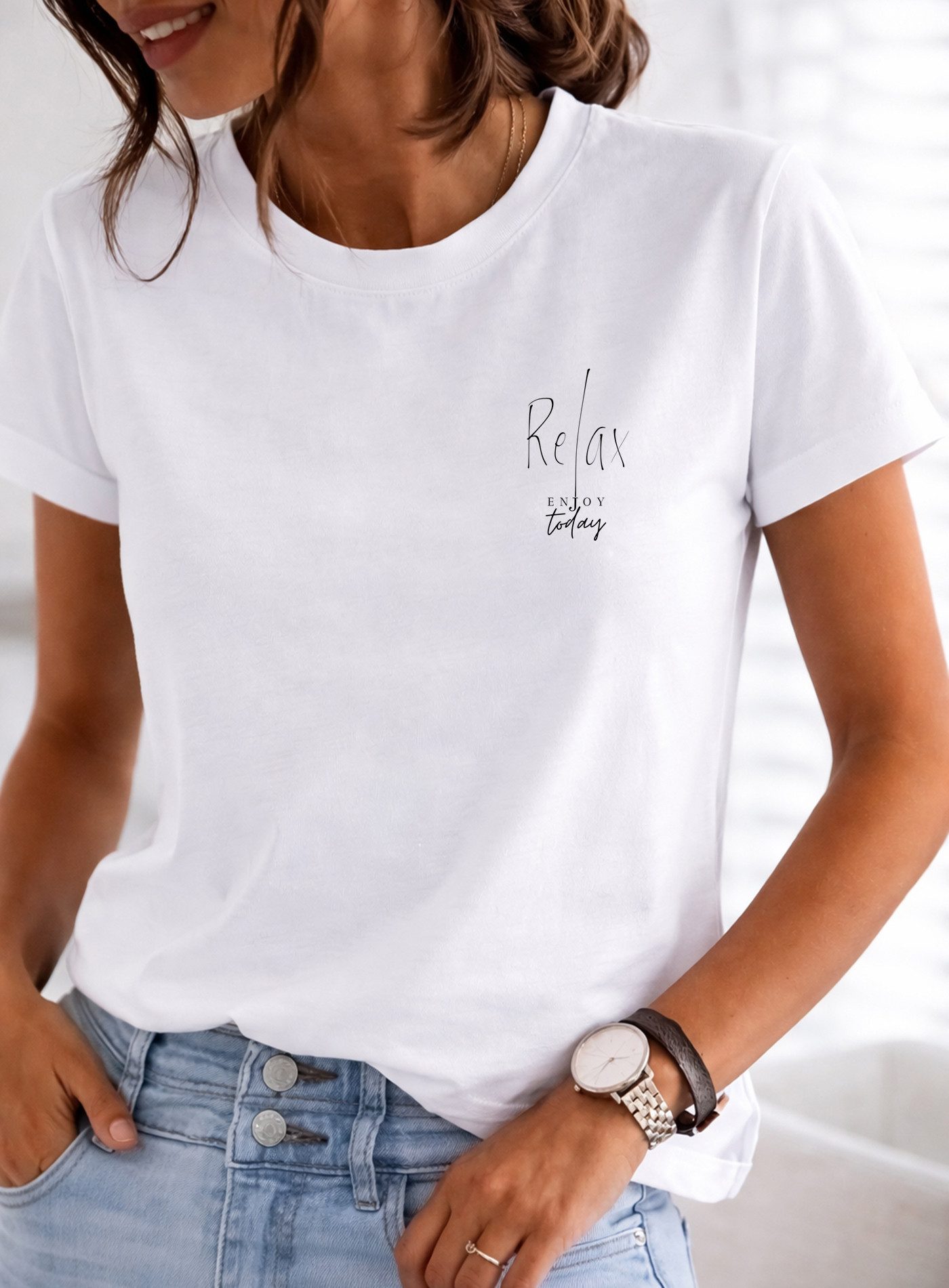 RMK T-Shirt Damen Shirt Rundhals Basic "Relax" aus Baumwolle