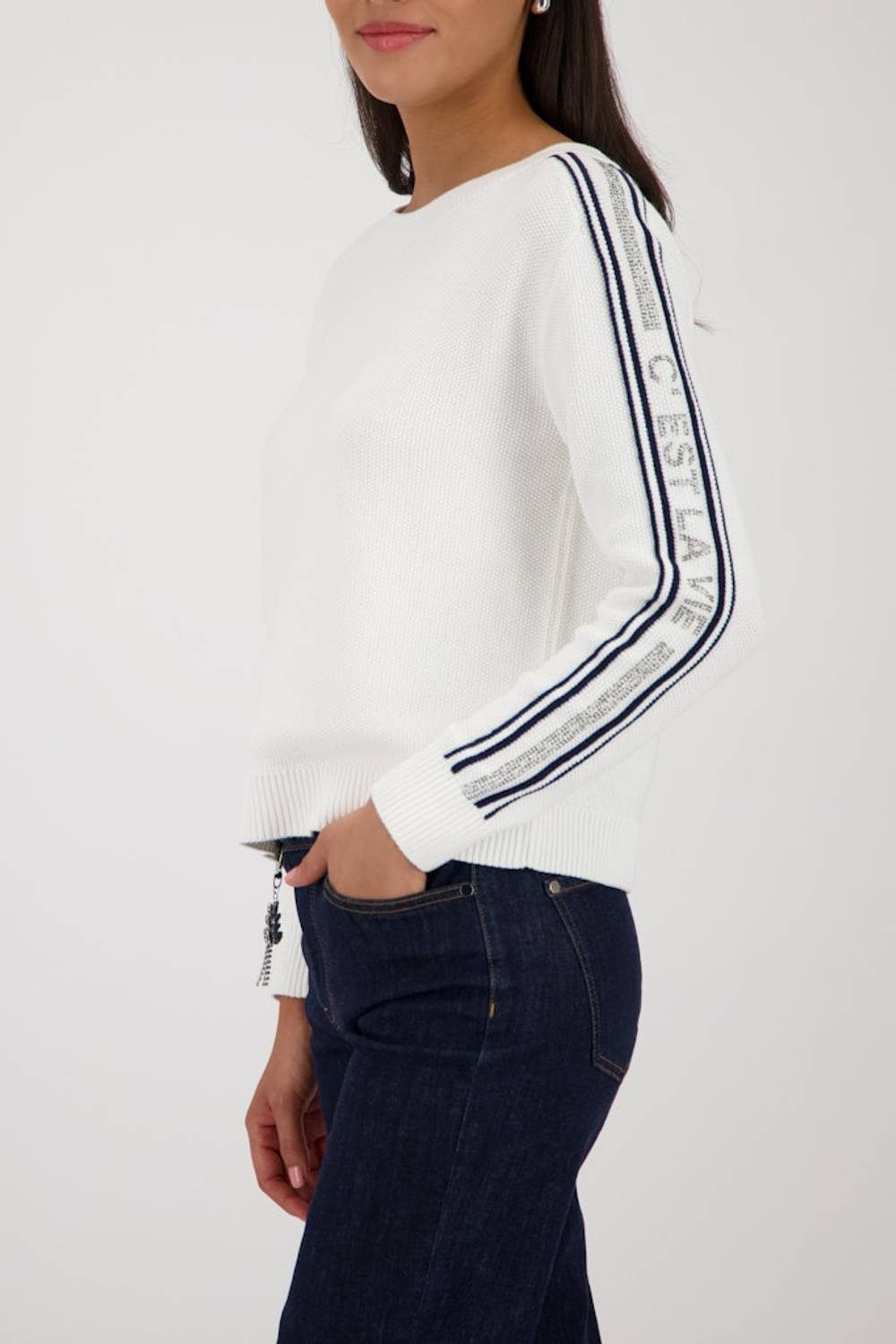 Monari Rundhalspullover 410385 Streifendetails günstig online kaufen