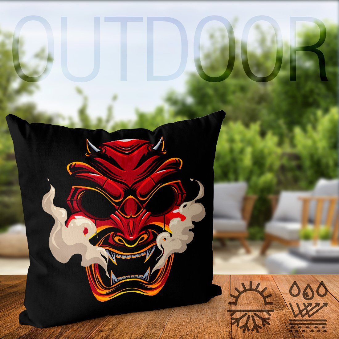 Samurai Kultur Panzer Maske VOID Sofa-Kissen Teufel Rocker Kissenbezug, Tattoo Krieger (1 Dämon Japan Anime Stück), Kämpfer Monster Kult