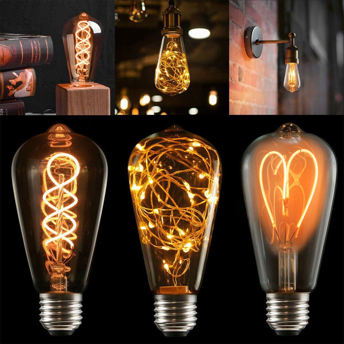 oyajia Flutlichtstrahler LED Edison Vintage Glühbirne, E27 antike