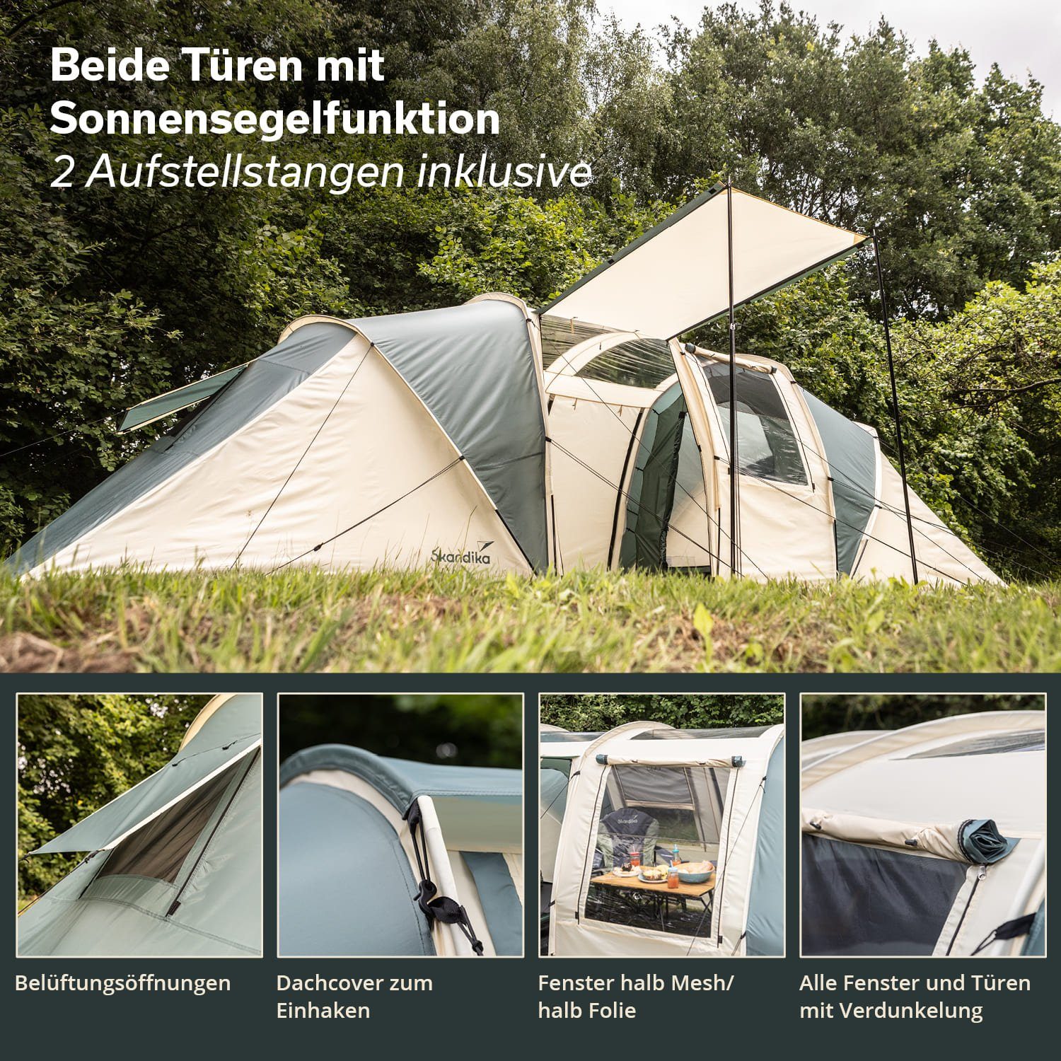 Skandika Kuppelzelt Kalmar 6, Familienzelt mit Panorama-Dachfenster, Personen: 6, Einlegeboden, Festivalzelt, 3000mm Wassersäule, Camping, wetterfest