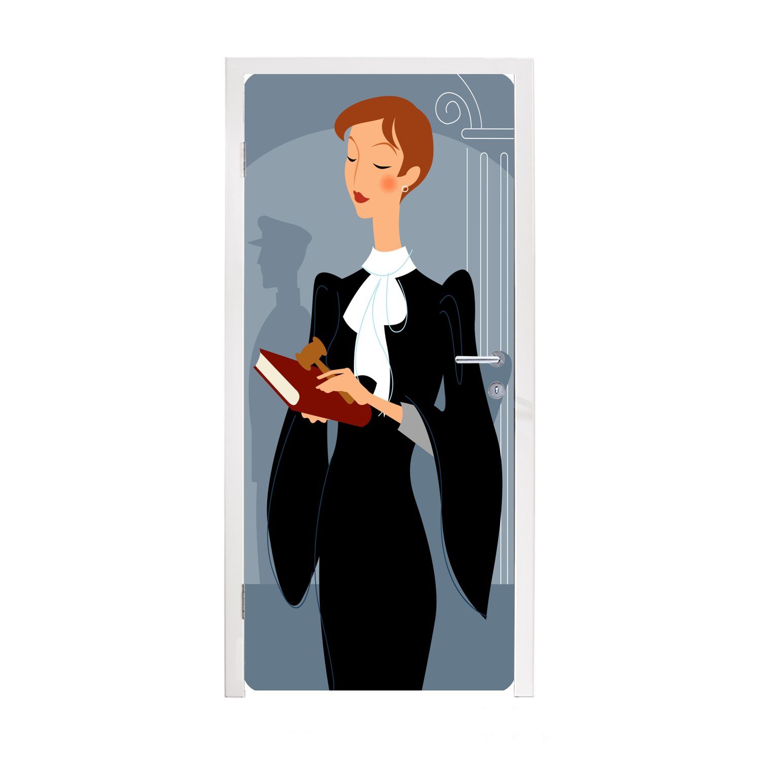 MuchoWow Türtapete Eine Illustration einer Frau, die Richterin ist, Matt, bedruckt, (1 St), Fototapete für Tür, Türaufkleber, 75x205 cm