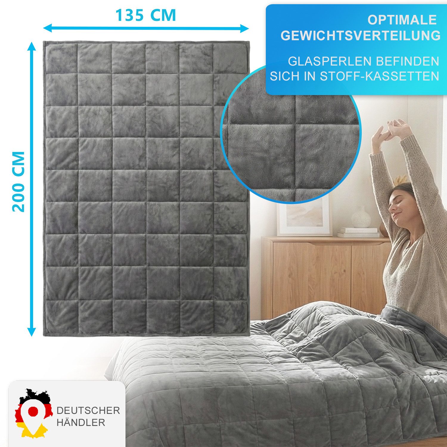NYVI Gewichtsdecke Gewichtsdecke NYVIGravity 135x200 cm 7kg Therapiedecke für Erwachsene, Füllung: Glasperlen, Bezug: Polyester Mikrofaser, Anti-Stress, Besserer Schlaf - Entspannungsdecke mit Glasperlen