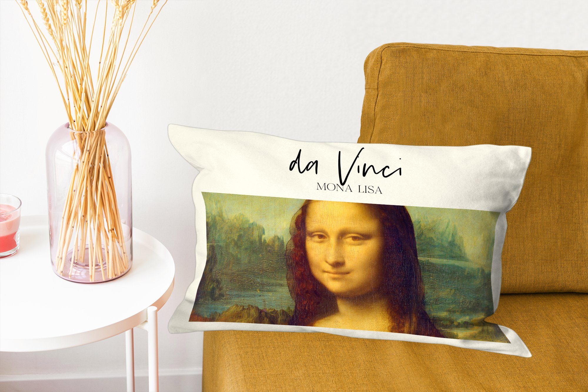 Da Mona Wohzimmer Lisa MuchoWow Zierkissen, - mit Kunst, Dekoration, Dekokissen Dekokissen Vinci - Füllung, Schlafzimmer