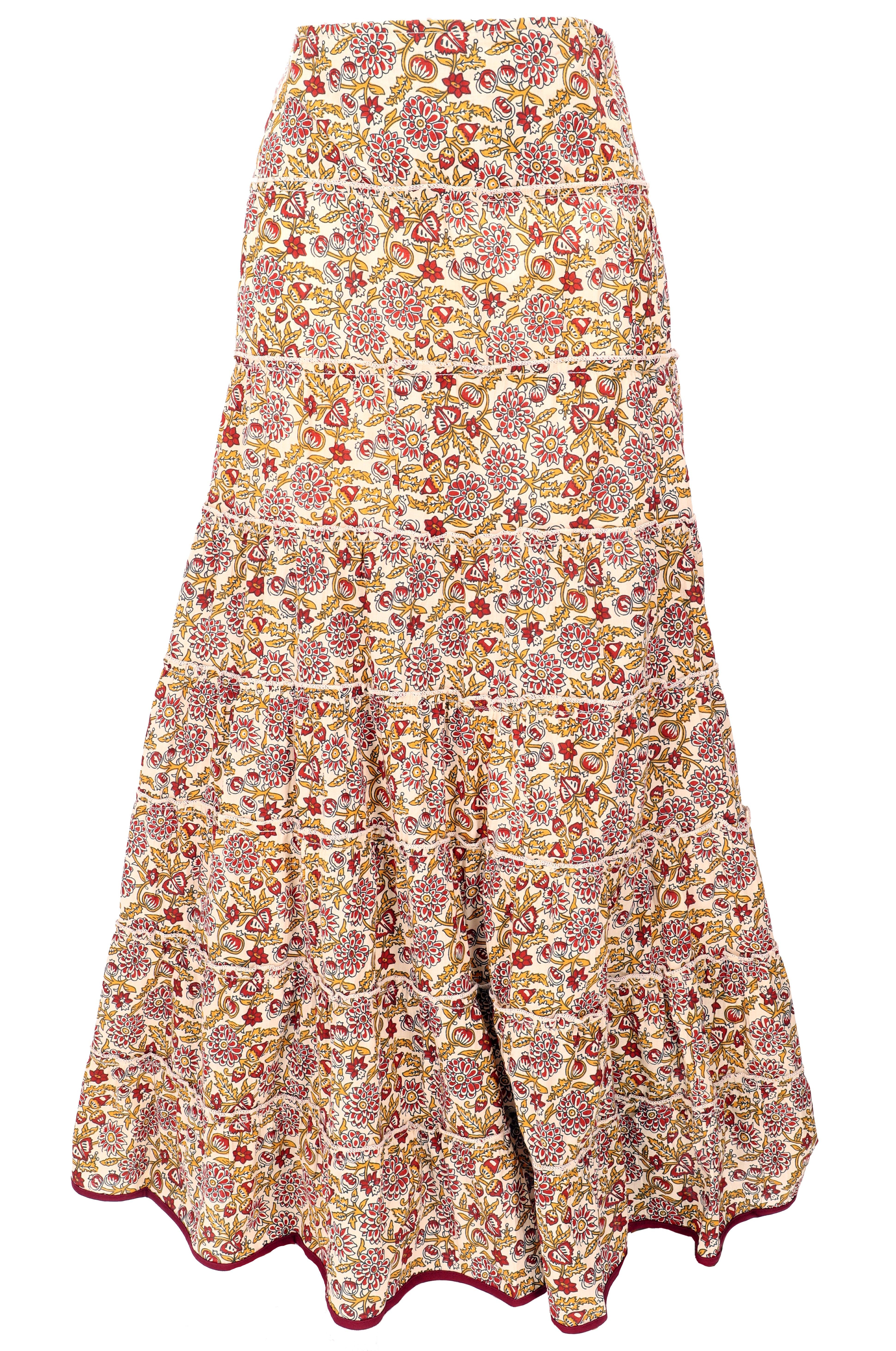 Guru-Shop Minirock Langer Boho Stufenrock, Maxirock Hippie chic,.. alternative Bekleidung