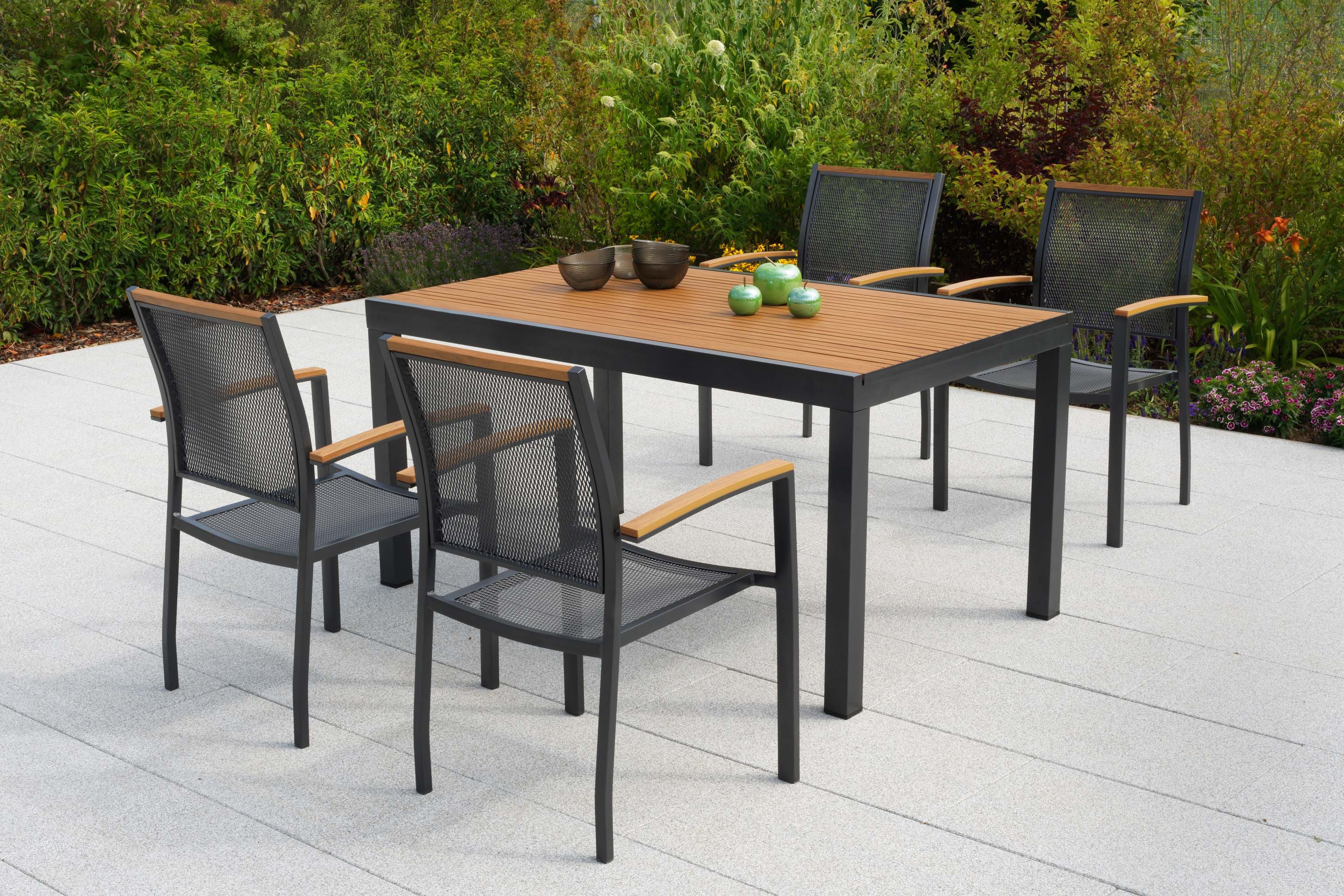 MERXX Garten-Essgruppe Itanos, (Set, 5-tlg), inkl. 4 Stapelsessel, 1 Tisch