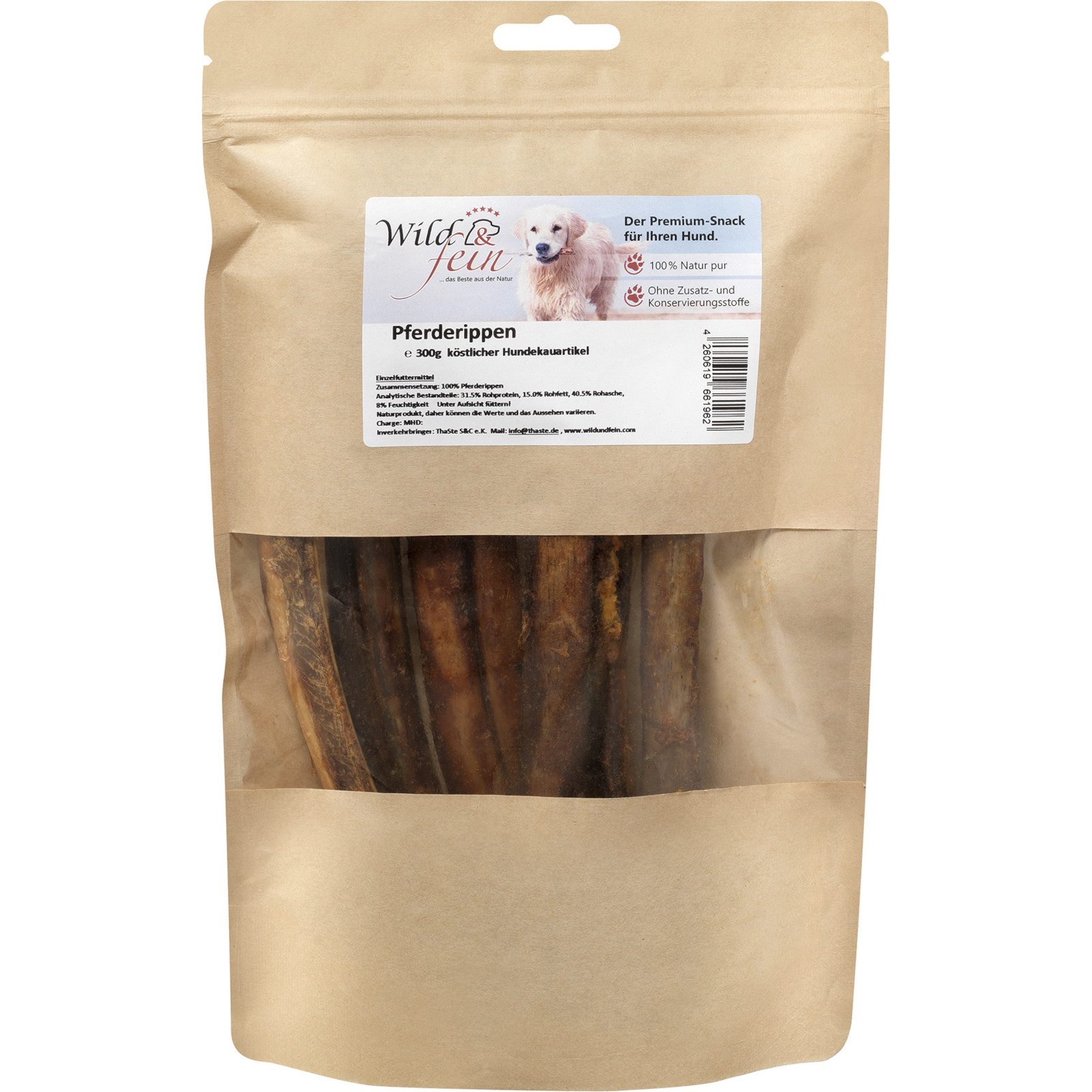 Wild & Fein Pferderippen, 300 g, Snack für: Hund
