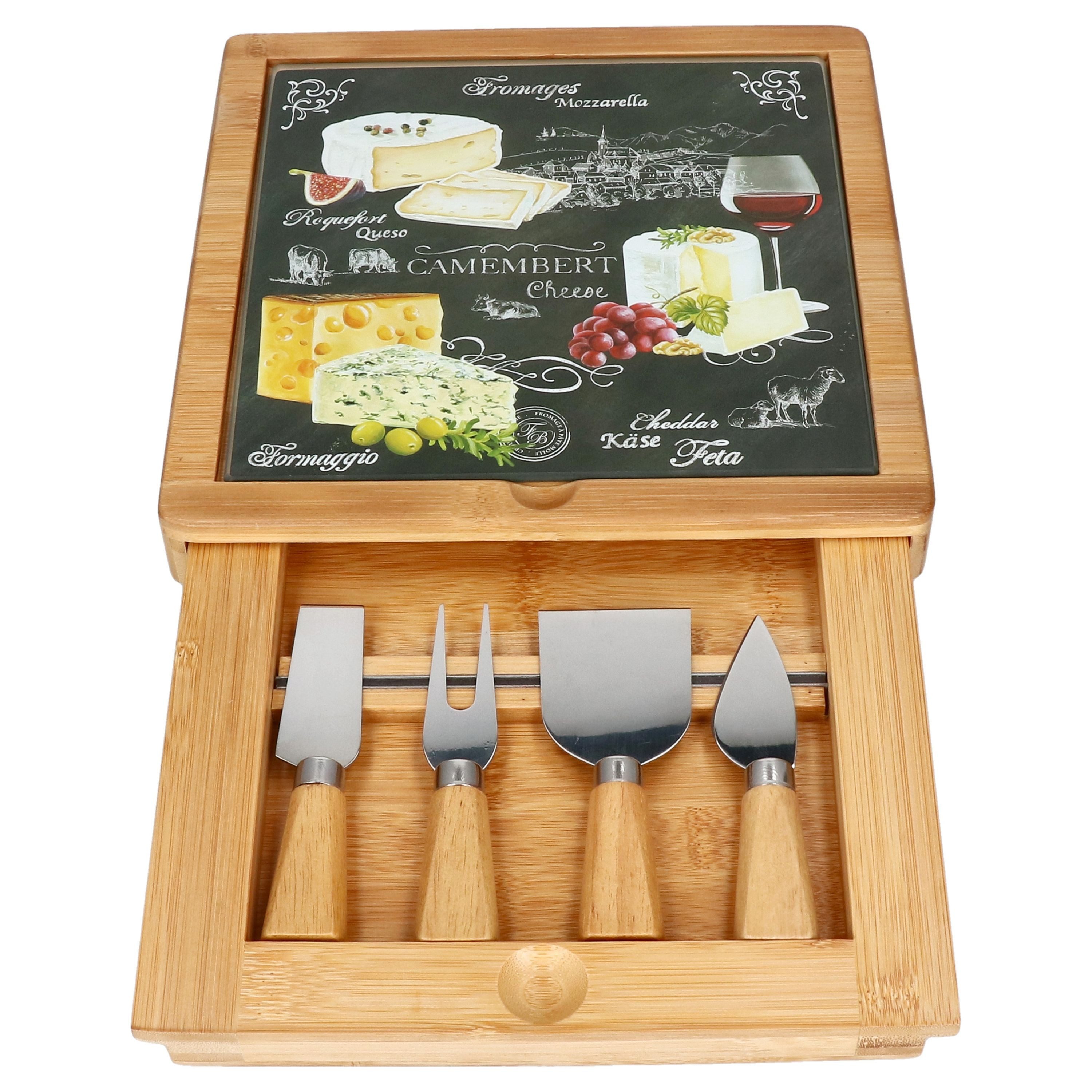 MamboCat Schneidebrett World of Cheese Käseplatten Set Schneidbrett Messer Servi