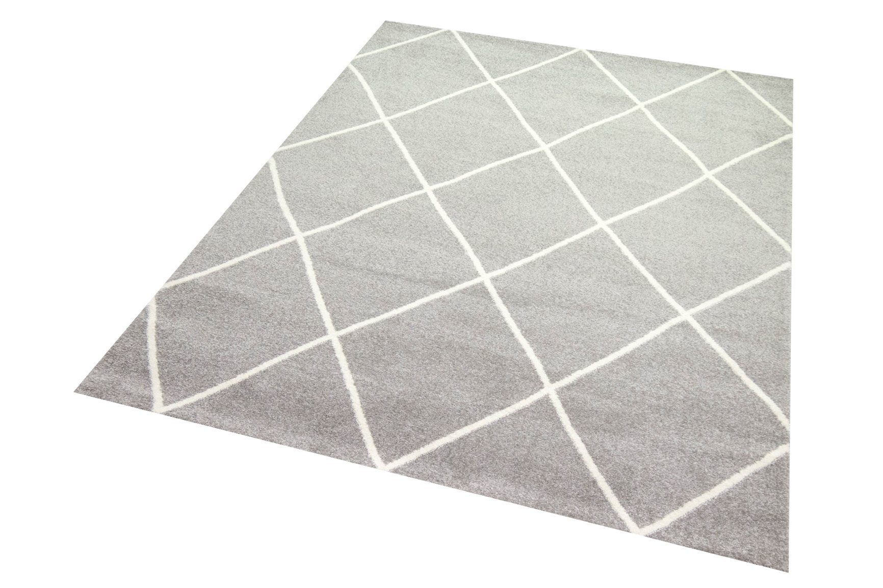 Carpetia Teppich Wohnzimmerteppich Rautenmuster creme weiß grau pflegeleicht, rechteckig, Höhe: 8 mm