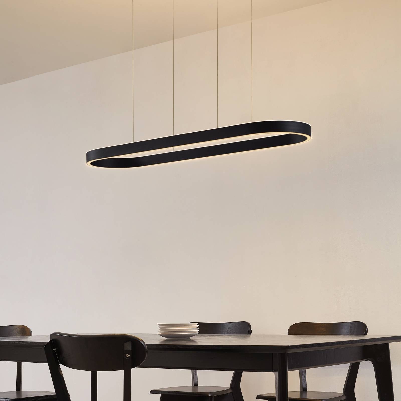 Lucande Hängeleuchte Melinay, LED, Metall, Schwarz Farbwechsel warmweiß / tageslicht IP20 mit Fernbedienung, LED 51 W gesamt, Farbwechsel warmweiß / tageslicht