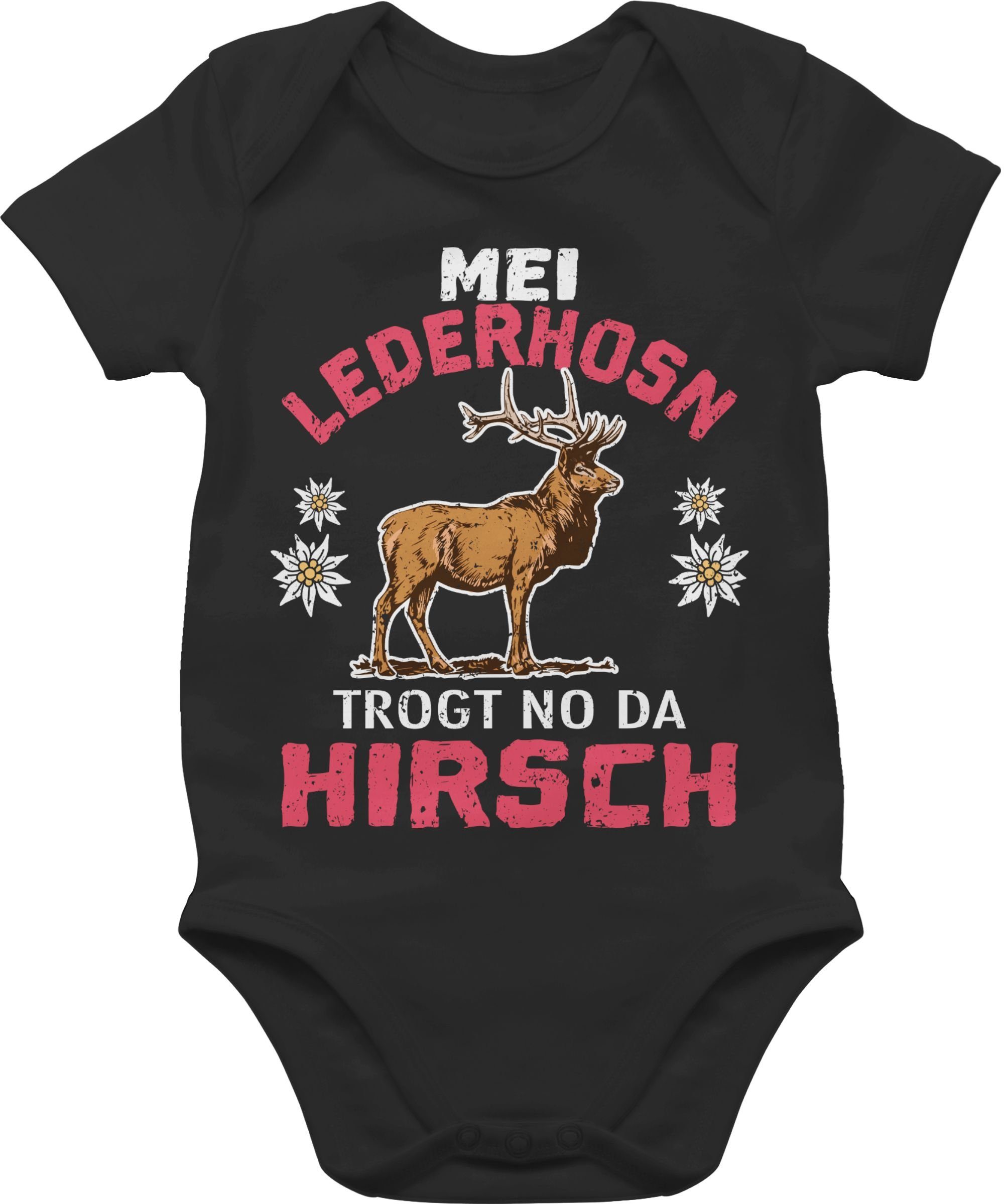 Shirtracer Shirtbody Mei Lederhosn trogt no da Hirsch - weiß/rot Mode für Oktoberfest Baby Outfit 2 Schwarz