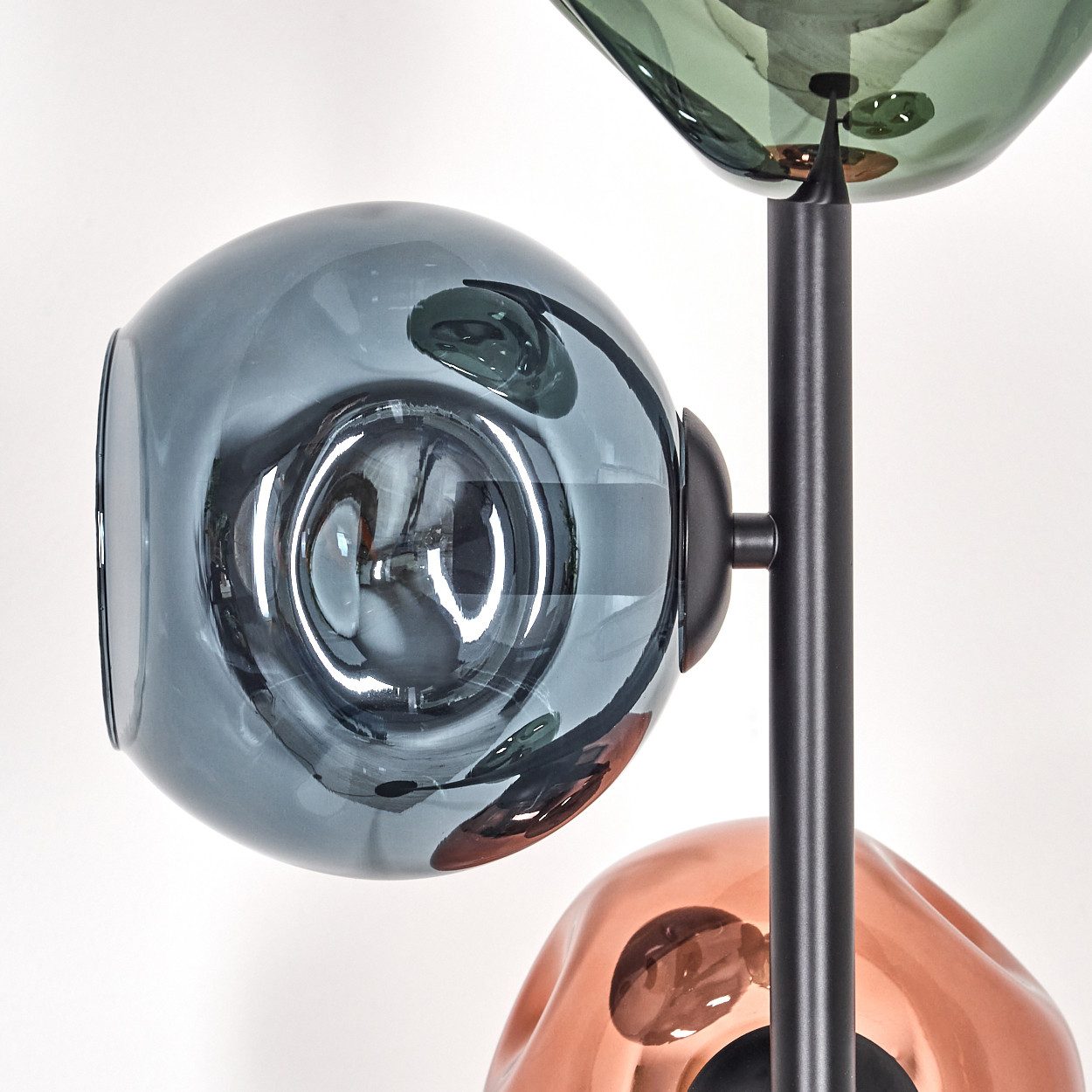 hofstein Stehlampe Stehlampe aus Metall/Glas in Schwarz/Grün/Kupfer/Blau mit Fußschalter, ohne Leuchtmittel, Stehleuchte im Retro/Vintage-Design mit Glasschirmen (15 cm), E14