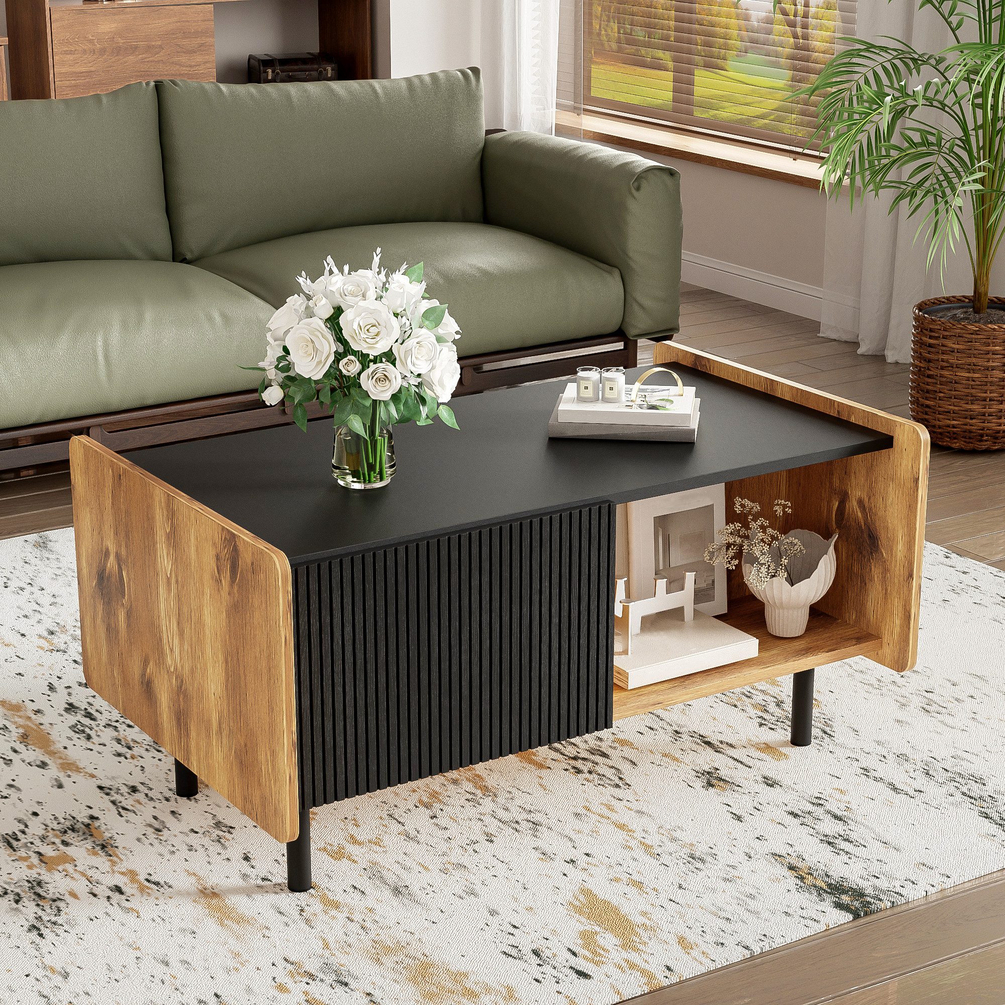 Merax Couchtisch Altholzoptik mit 2 offenen günstig online kaufen