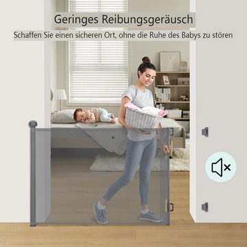 Comomy Türschutzgitter (Baby Treppenschutzgitter Automatische Verriegelung), 0-180°, Einziehbar 140/180cm