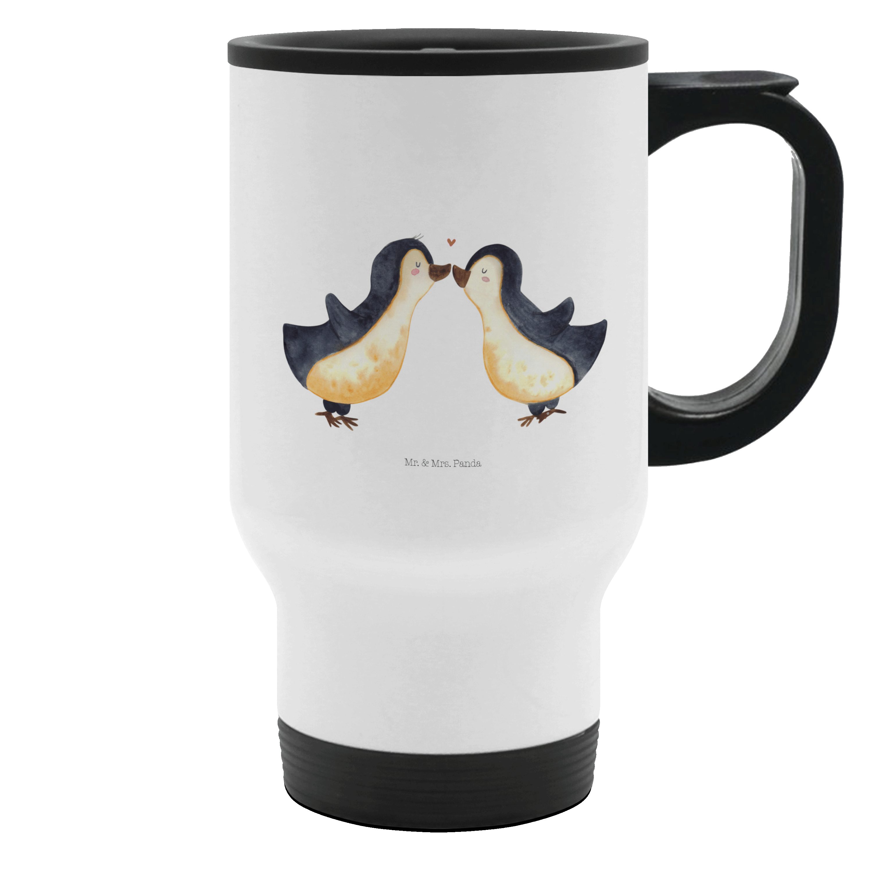 Mr. & Mrs. Panda Thermobecher Pinguin Liebe, To Go Becher, Weiß, thermosbecher, edelstahl thermobec, 1-tlg., Edelstahl