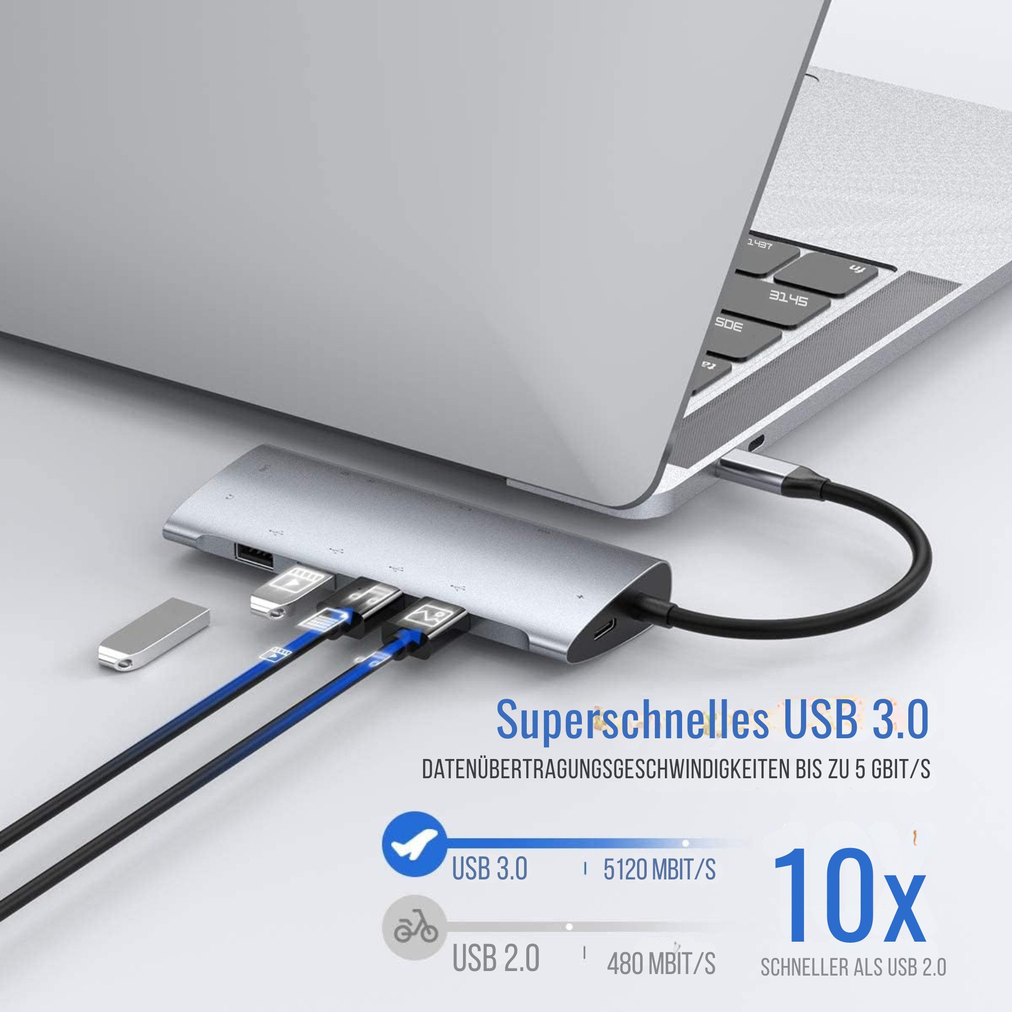 Vivitar 11-in-1-USB-C-Hub mit 4K-HDMI, VGA, 100-W-Stromversorgung, 3x USB 3.0 USB-Adapter USB-C zu USB-C, 14.9 cm, USB 2.0, RJ45 Gigabit-Ethernet, SD/TF-Kartenl – Bild 3 von 5