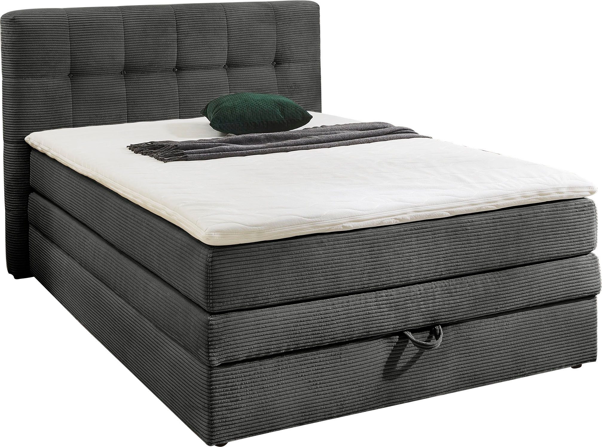 Jockenhöfer Gruppe Boxspringbett AMY in Cord, erhältlich in den Breiten 120cm & 140cm, mit Bettkasten und Topper