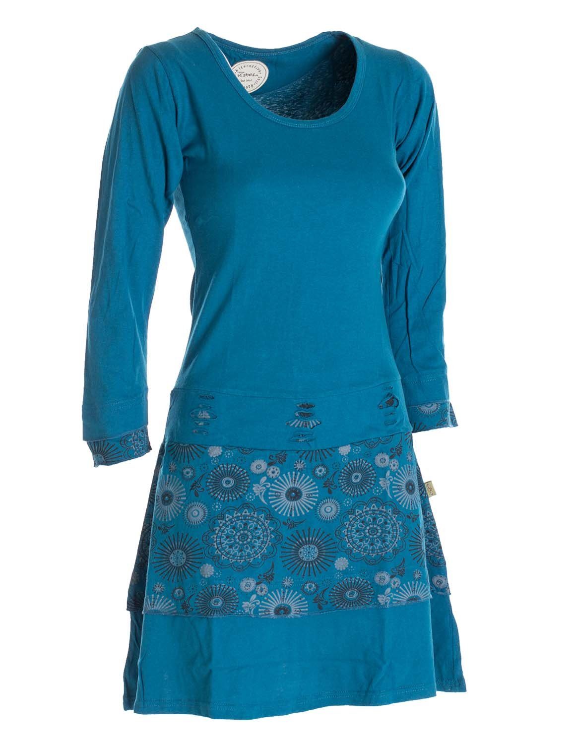 Midikleid Langarm Keid Mandala Druck Rundhals Ausschnitt