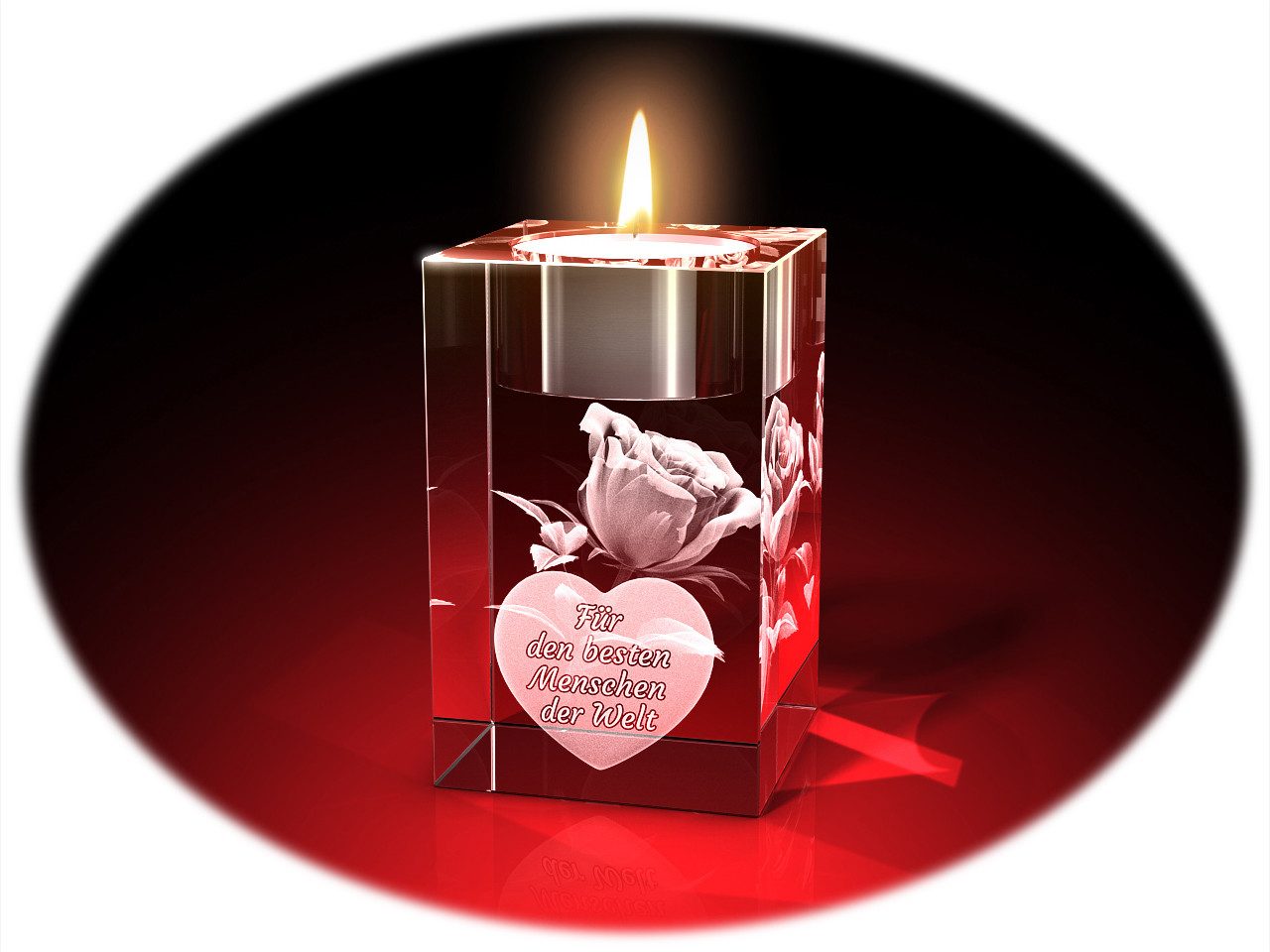 GLASFOTO.COM Teelichthalter Muttertag, Rose + Für den besten Menschen der Welt