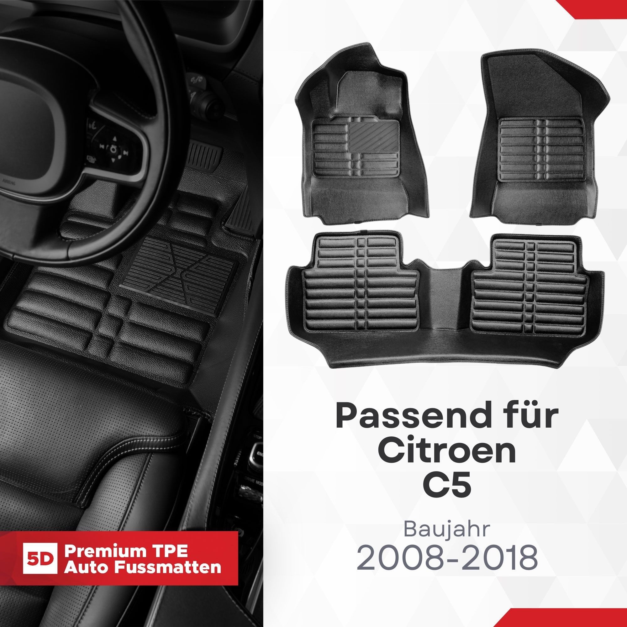 fussmattenprofi.com Auto-Fußmatte 5D Premium Auto Fußmatten TPE Set passend für Citroen C5 2008-2018 (1 St), für Citroen Citroen C5