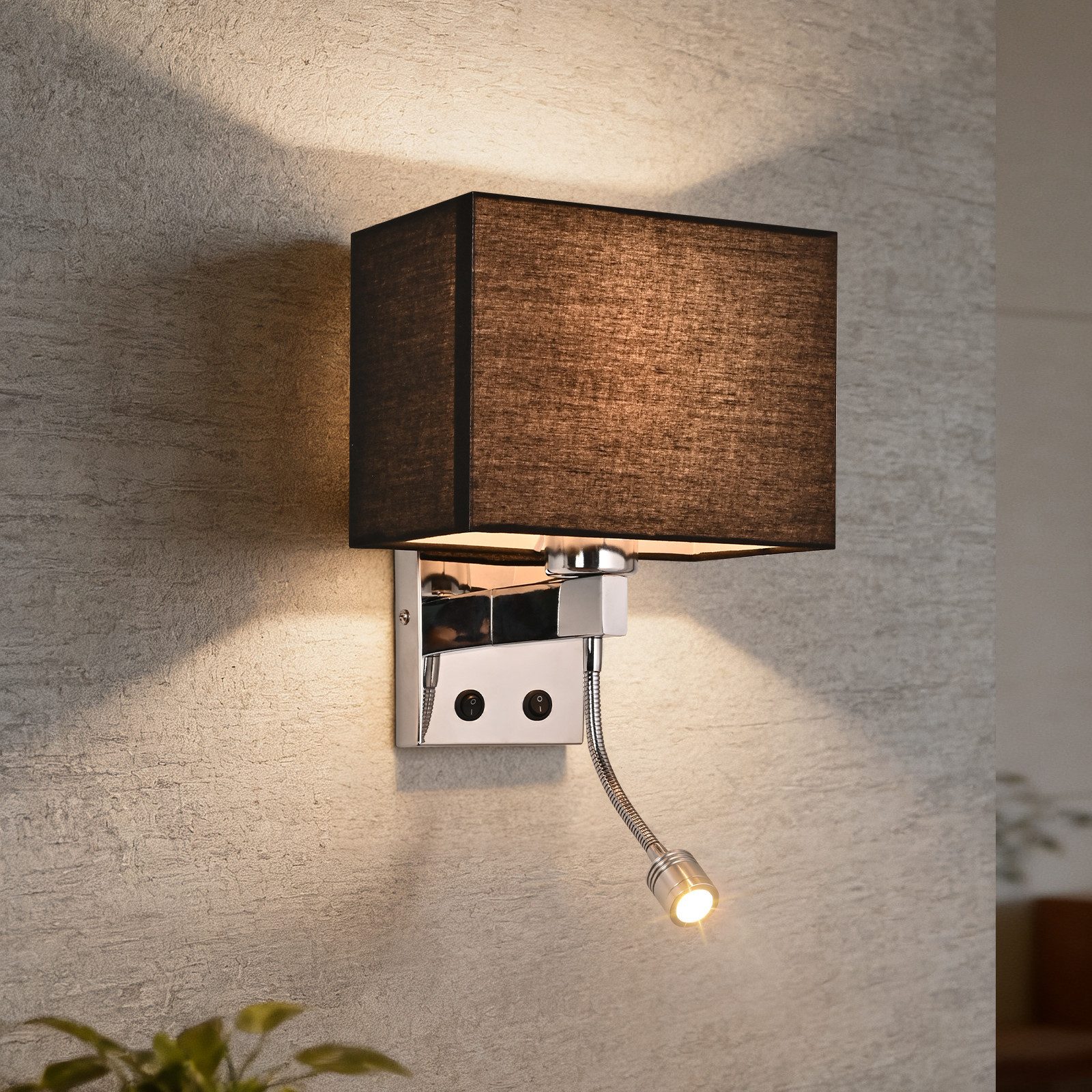 ZMH LED Wandleuchte Leselampe Stoffschirm Schwenkbar Bettlampe mit Schalter Schlafzimmer, Augenschutz, LED fest integriert, ‎Warmweiß, Nicht Dimmbar Zum Gebrauch im Freien und in geschlossenen Räumen