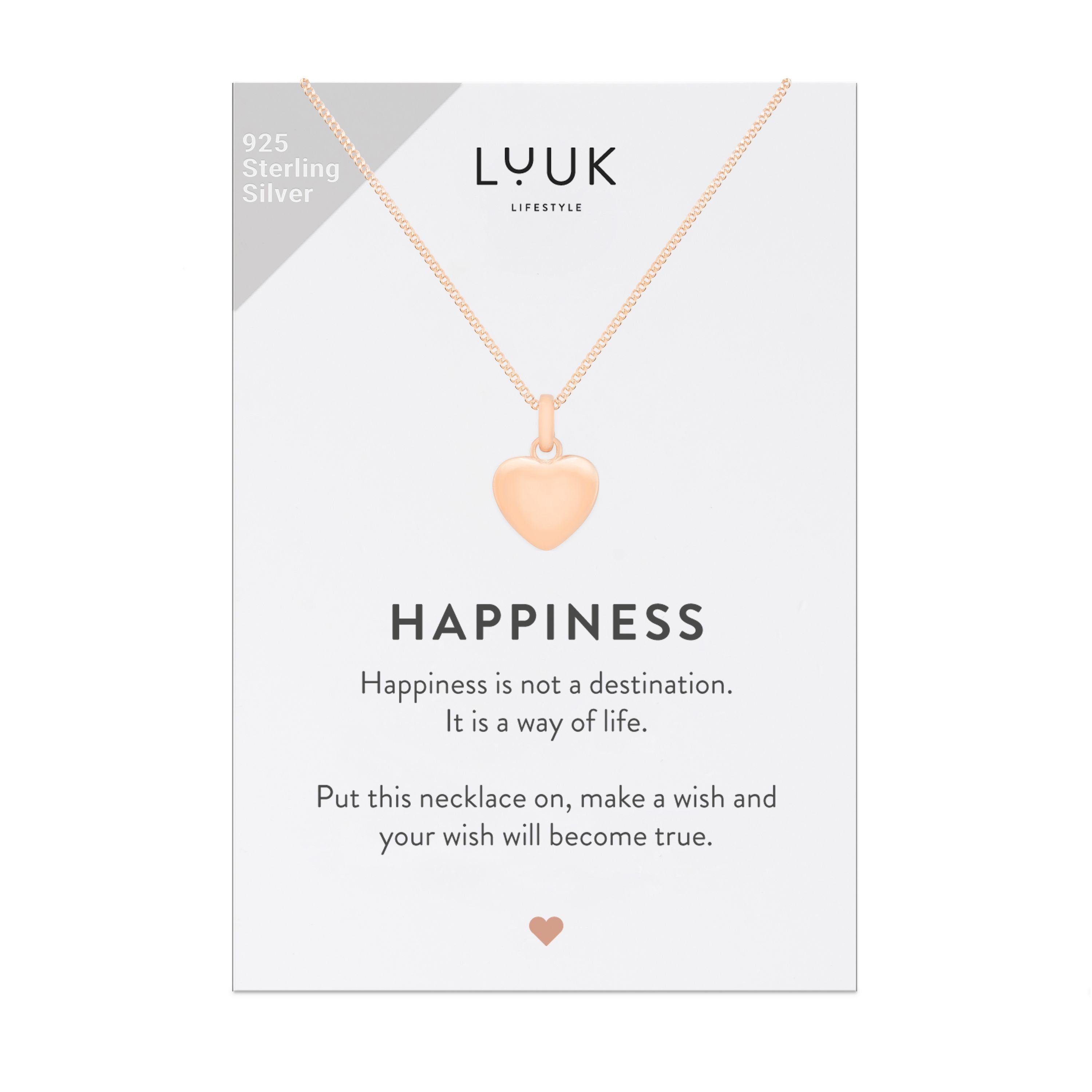 LUUK LIFESTYLE Rosé HAPPINESS Silberkette mit Herzanhänger und Herz, Geschenkkarte