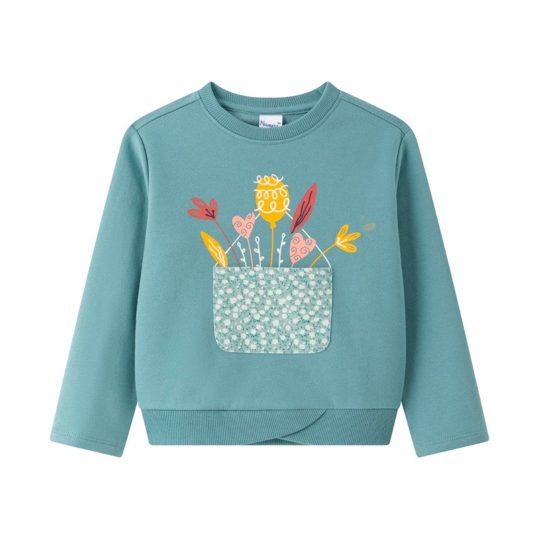 suebidou Sweatshirt Pullover aus Fleece mit Blumendruck Sweatshirt für Mädchen mintgrün (134-tlg)