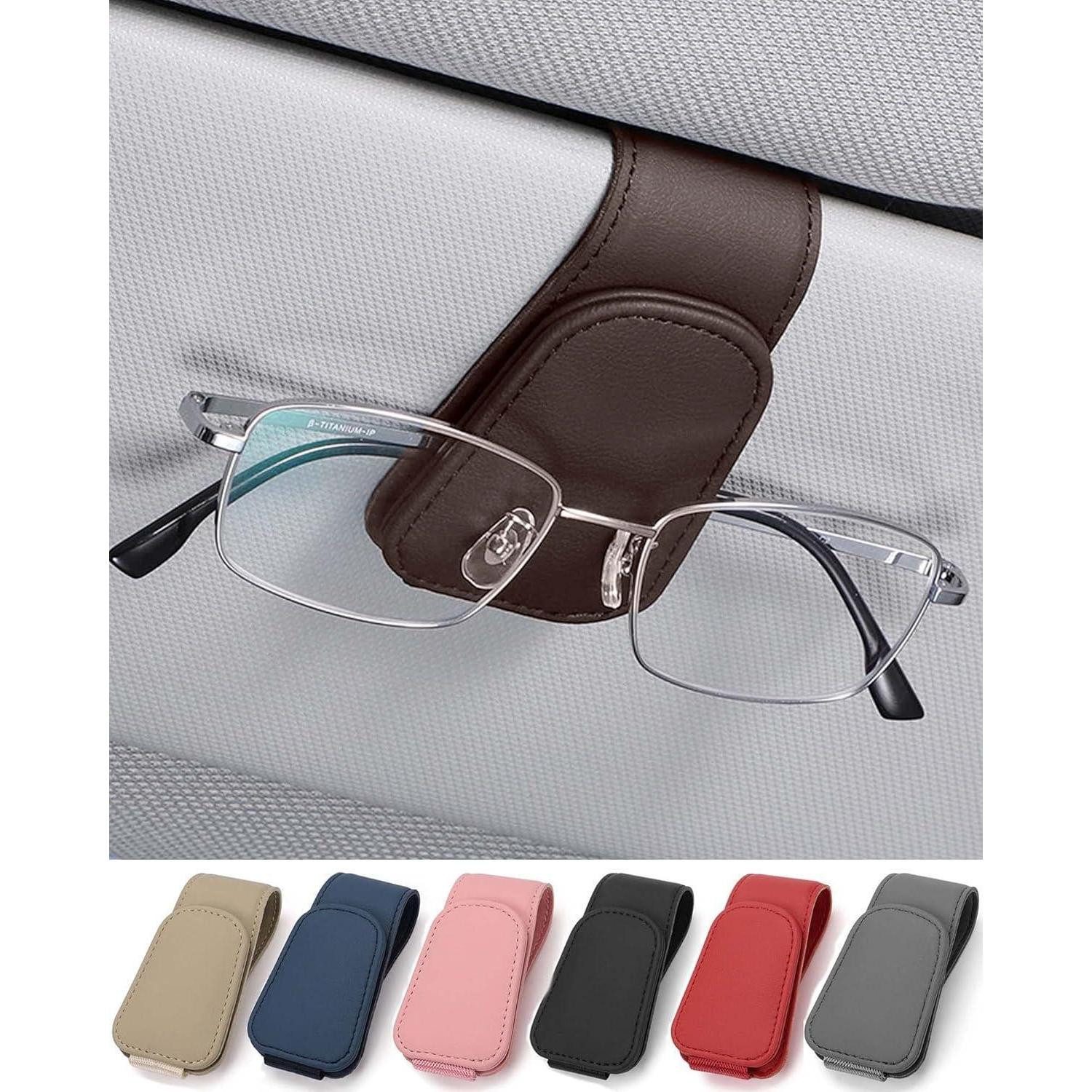 LuxusKollektion Auto-Fußmatte Brillenhalter Auto Sonnenblende Visier Leder Braun 9.5CM*4.5CM