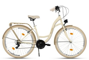 MILORD BIKES Cityrad Milord Komfort City Fahrrad Damen, 28 Zoll, Creme-Braun, 21-Gang, 21 Gang, Kettenschaltung