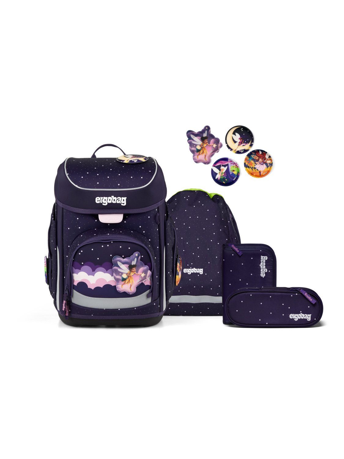 ergobag Schulranzen cubo Set (5-tlg., 5-teiliges Set), größenverstellbares Rückensystem
