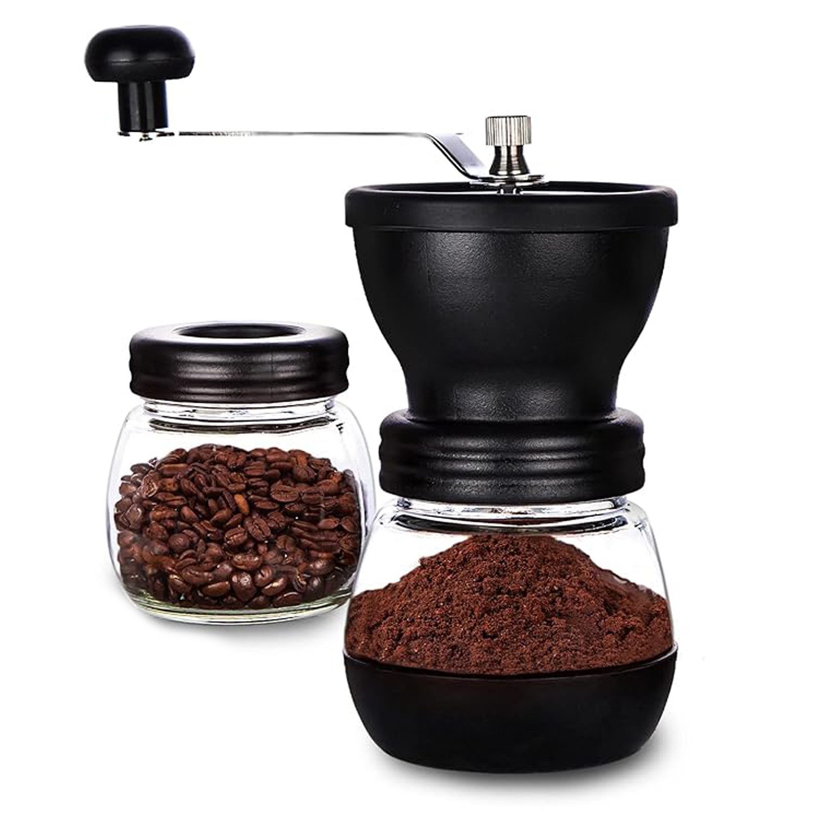 OKWISH Kaffeemühle Kaffee Coffee Mühle Handkaffeemühle Hand Espressomühle manuell Tragbar, Kegelmahlwerk, 40,00 g Bohnenbehälter, Edelstahlgriff mit Präzise Mahlgradeinstellung Keramikmahlwerk