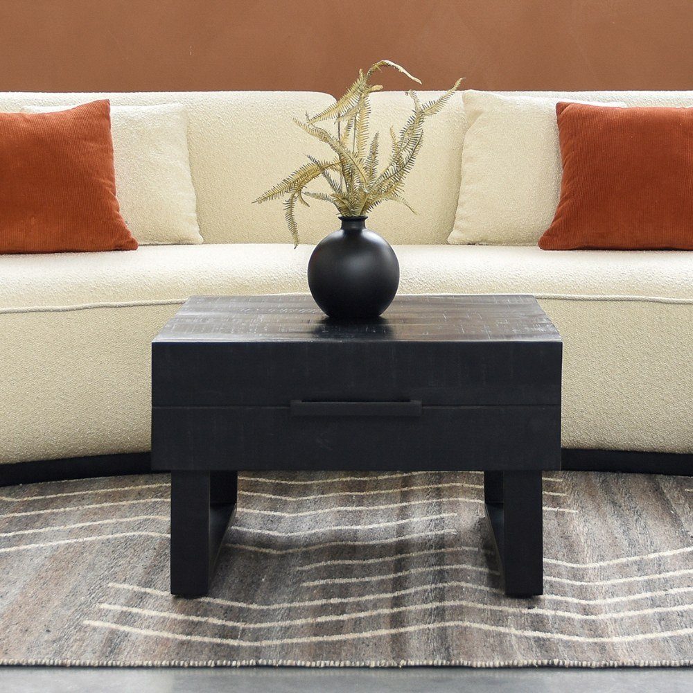RINGO-Living Beistelltisch Couchtisch Möbel aus mit Schublade in Keilani Schwarz 410x700x640m, Mangoholz