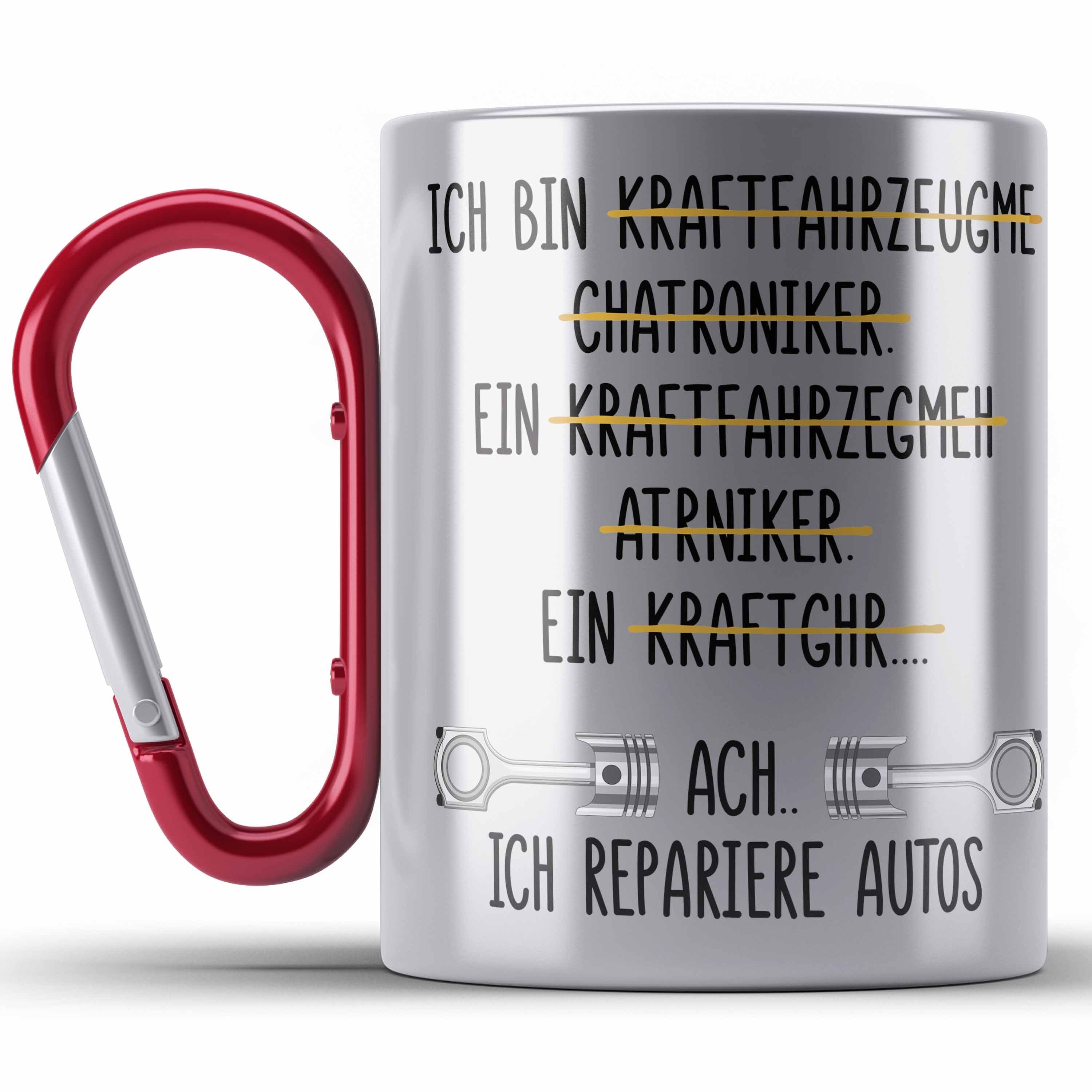 Lustig Geschenk Mechaniker Thermotasse Rot Tasse Automech mit Trendation für Spruch Edelstahl KFZ