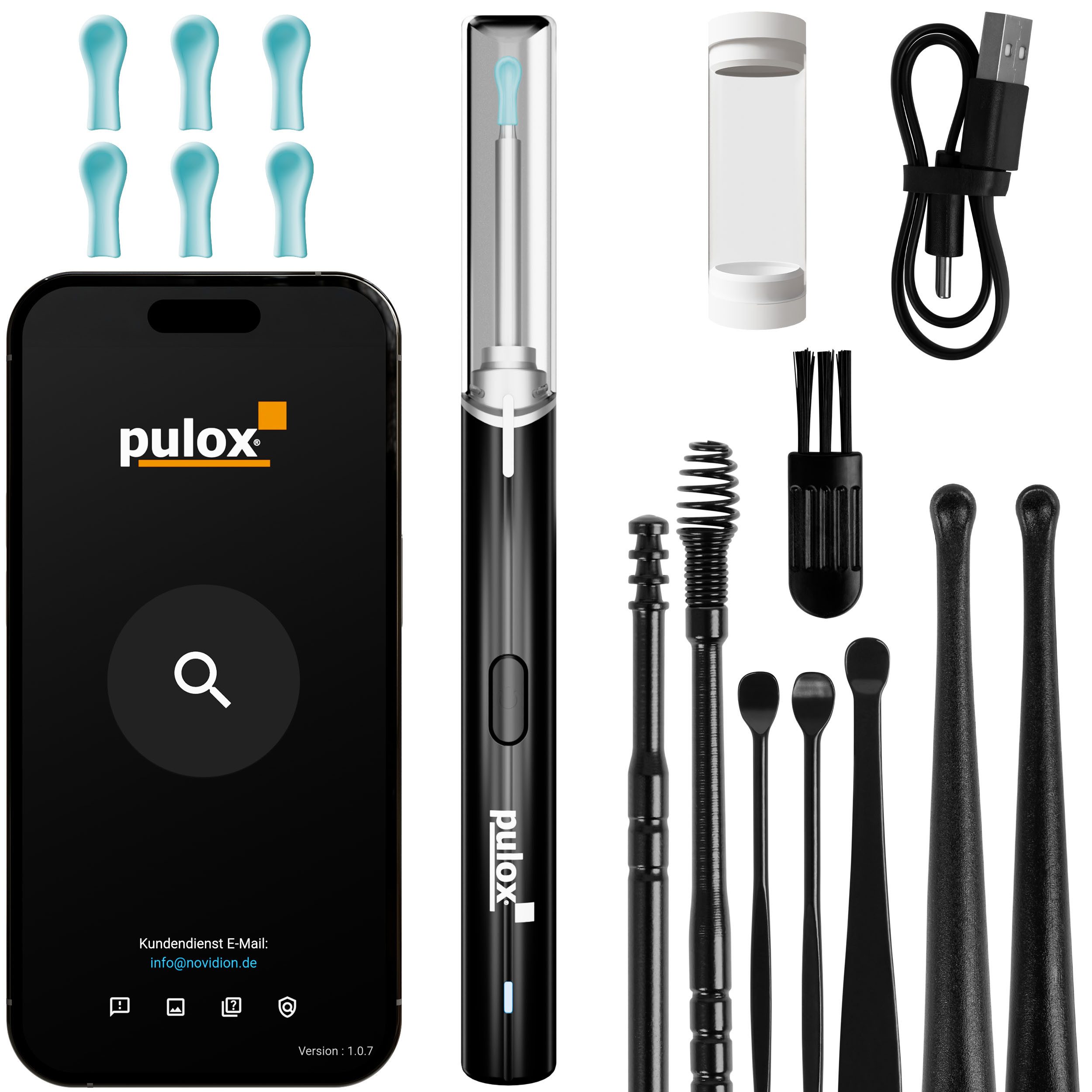 pulox Elektrischer Ohrenreiniger Pulox - Ohrreiniger Ohrenschmalzentferner EC-95 + Smartphone App