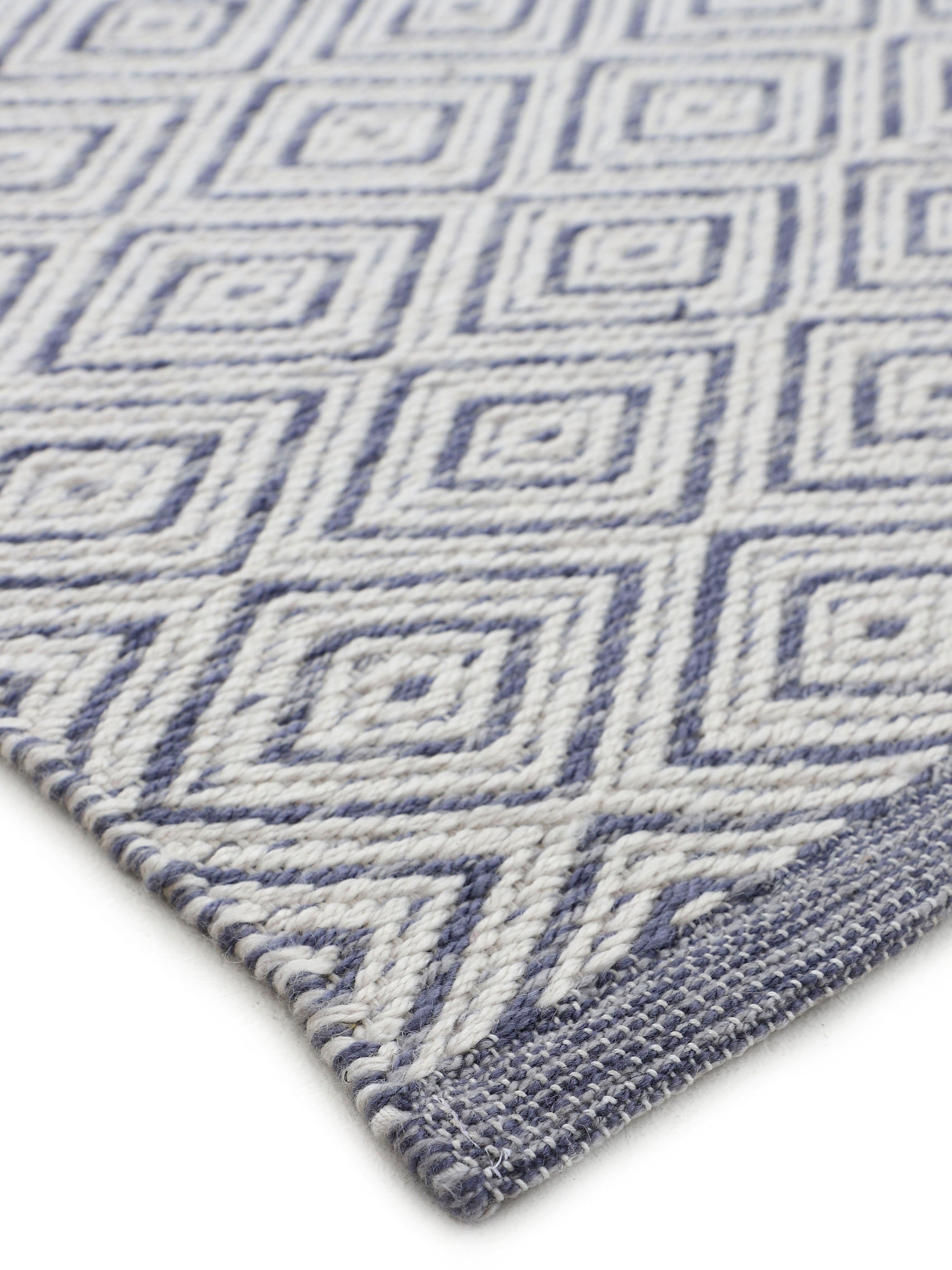 Teppich Frida 200, (PET), 7 Höhe: rechteckig, mm, carpetfine, Flachgewebe, 100% Optik Sisal blau Material recyceltem Wendeteppich