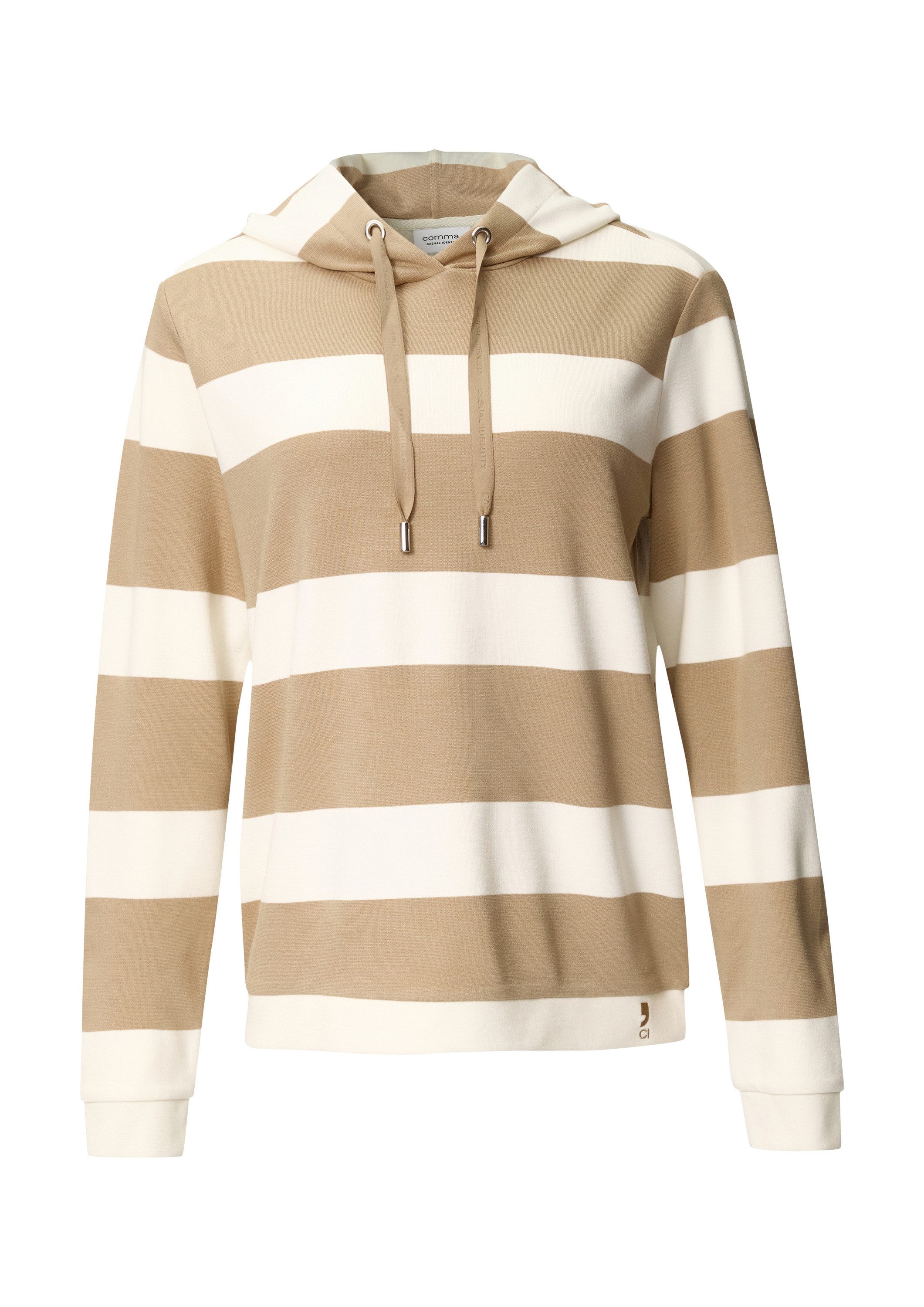 comma Sweatshirt Sweatshirt Sweatshirt mit Kapuze und Blockstreifen