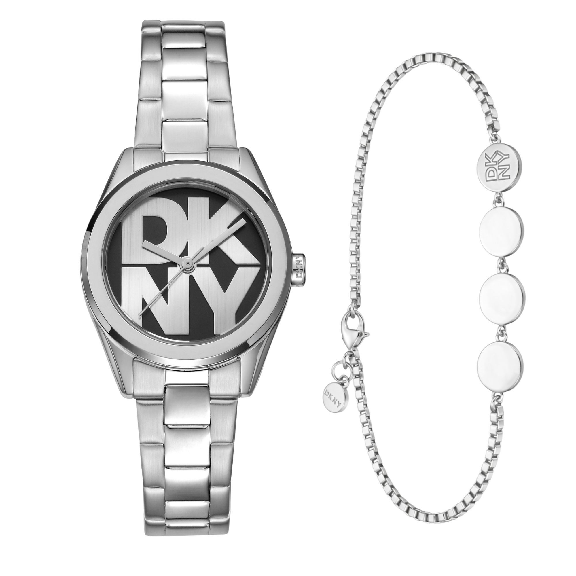 DKNY Quarzuhr Logo Watch Set DK1L145M0045, (Set, 2-tlg., mit Armband), Armbanduhr, Damenuhr, Edelstahlarmband, Ideal auch als Geschenk