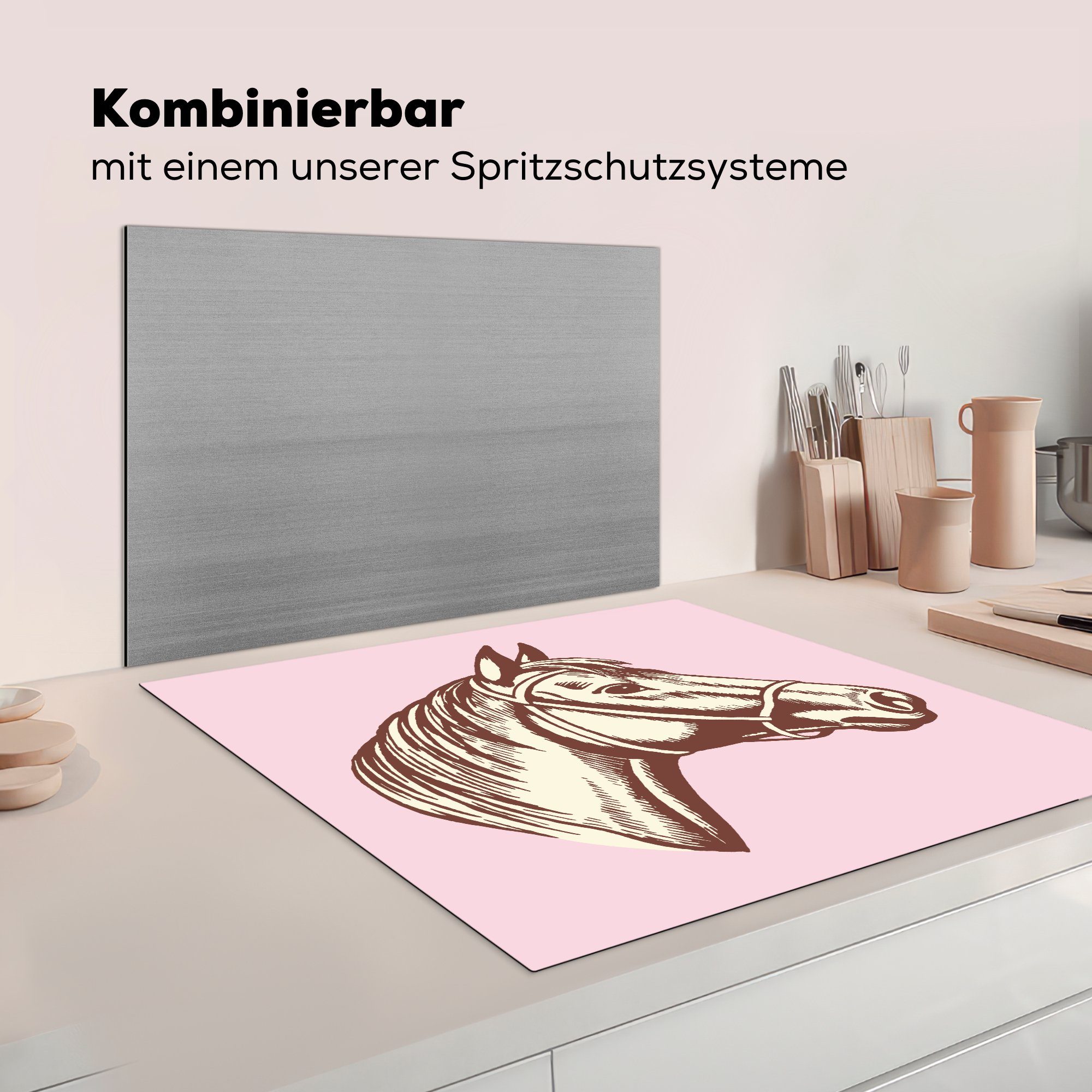 cm, tlg), Pferdekopfes Ceranfeldabdeckung, Arbeitsplatte Herdblende-/Abdeckplatte für küche (1 Illustration Vinyl, eines 78x78 MuchoWow Kinder, für